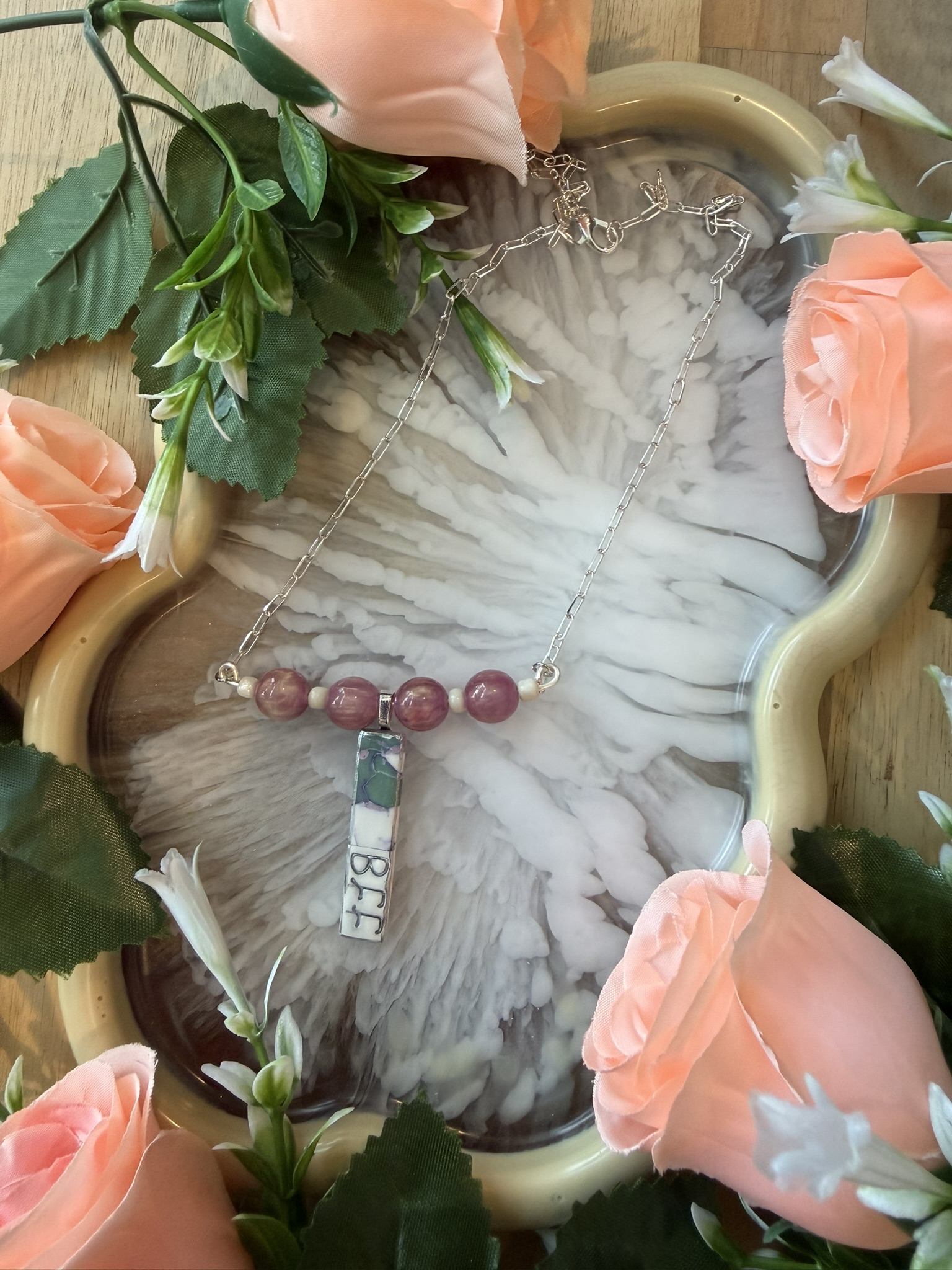 Rose Glass Bead 'BFF'  Necklace