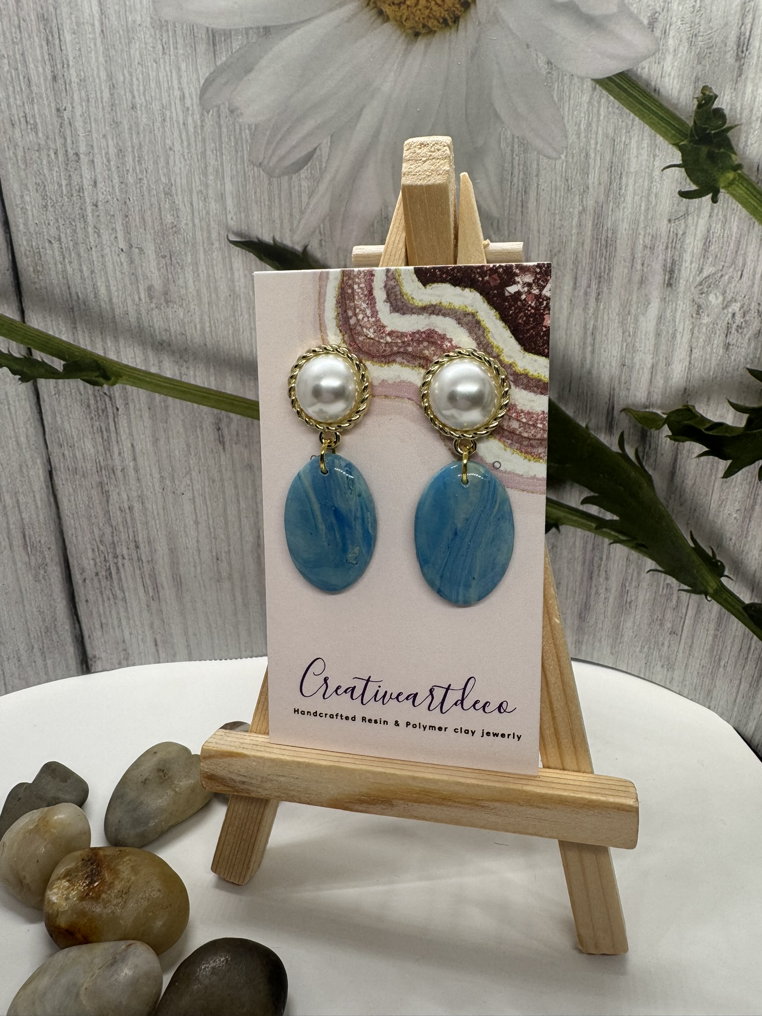 Faux Pearl and Oval Faux Stone Dangle