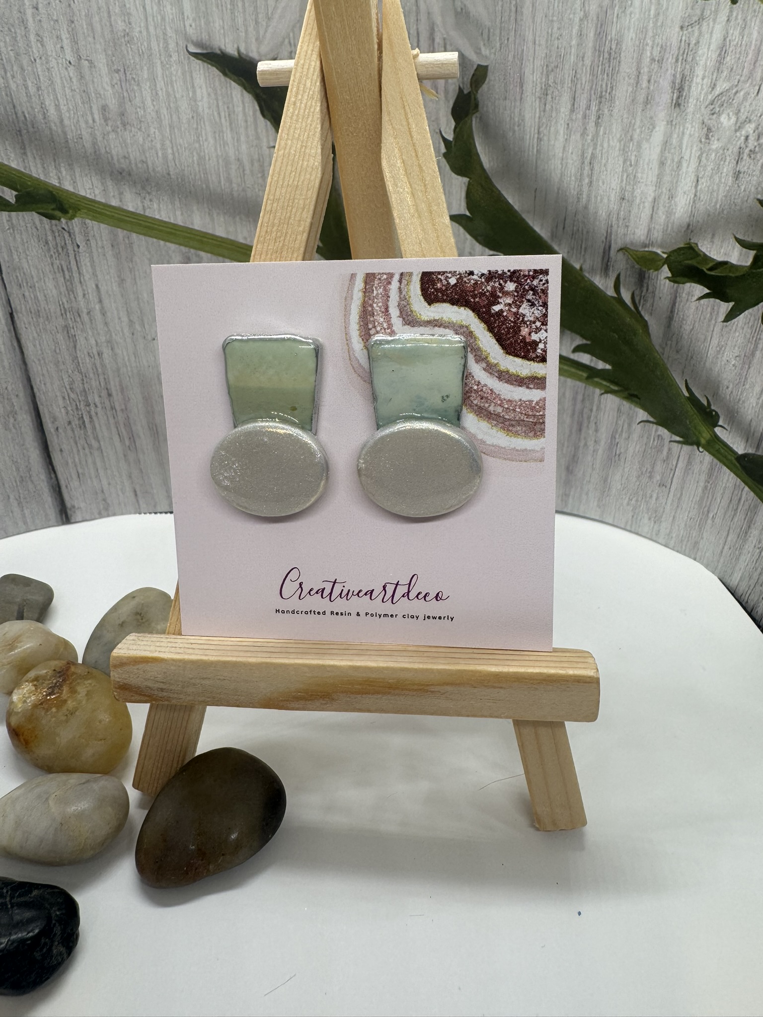 Geometric Faux Blue Scheelite and Faux Moonstone Earrings