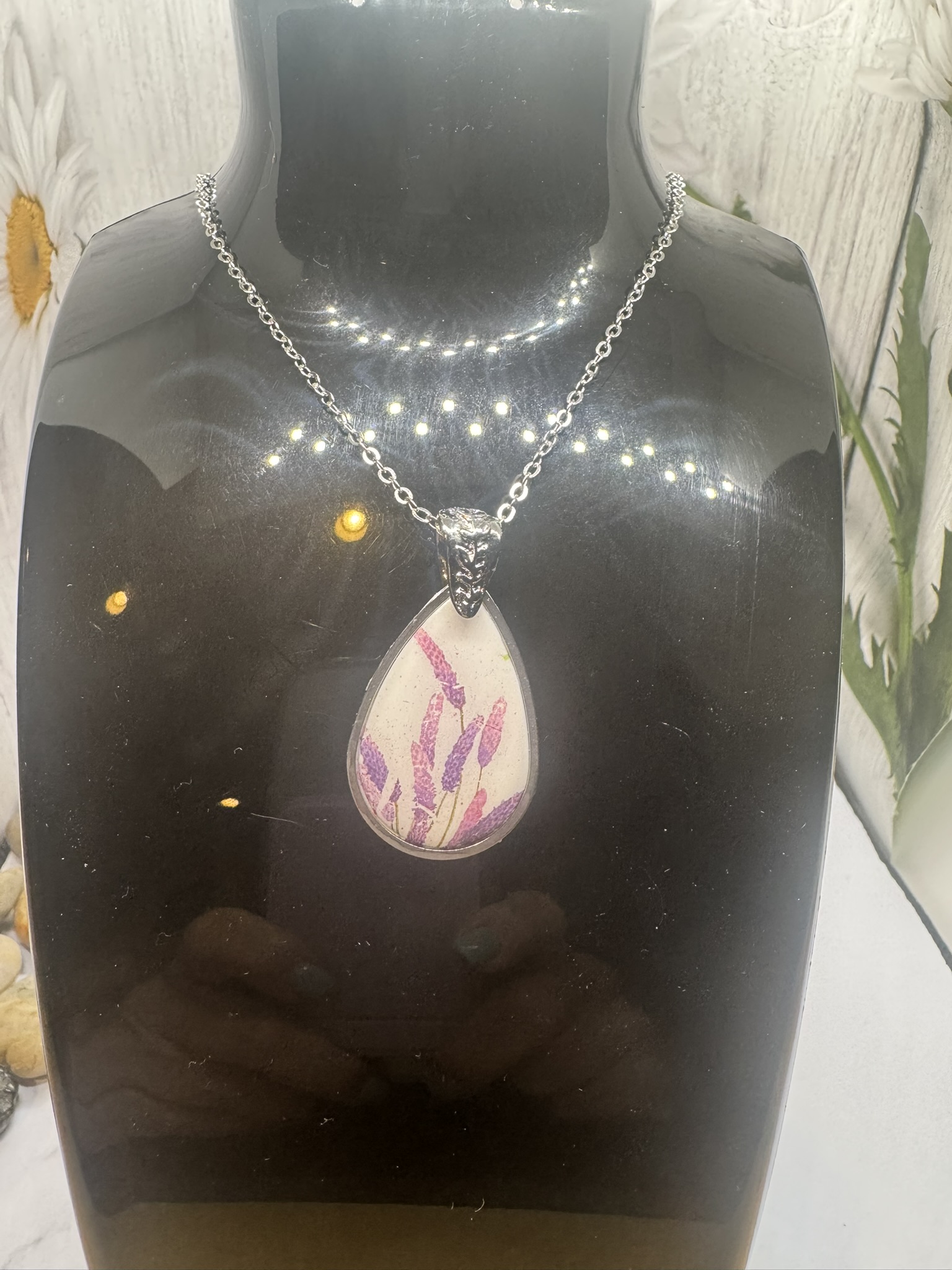 Clay and Resin Teardrop Botanical Pendant 