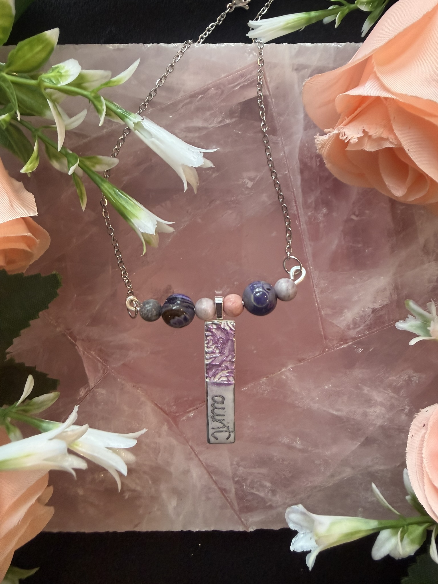 Aunt Bar Purple and Pink Beaded Necklace