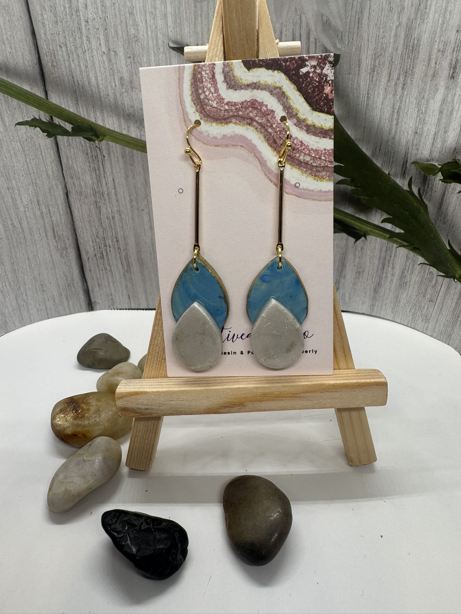 Faux Blue Scheelite and Faux Moonstone Drop Earrings