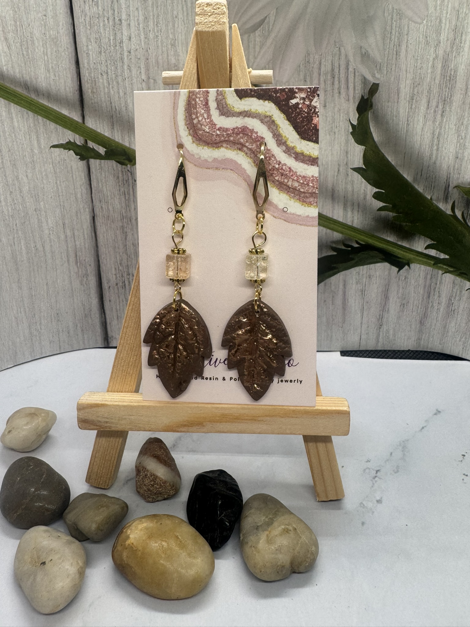 Clay Shimmering Leaf Earrings