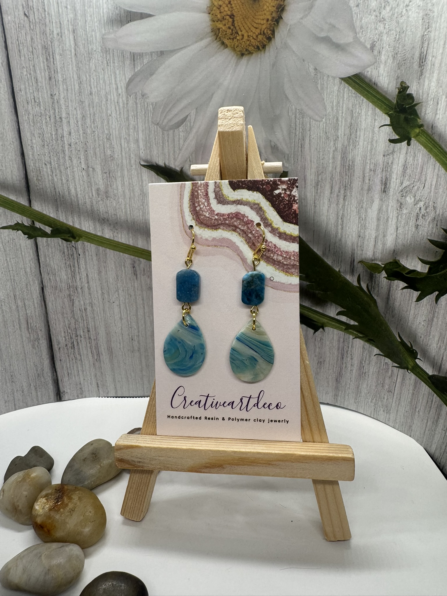 Blue Scheelite Teardrop and blue gemstone bead dangles