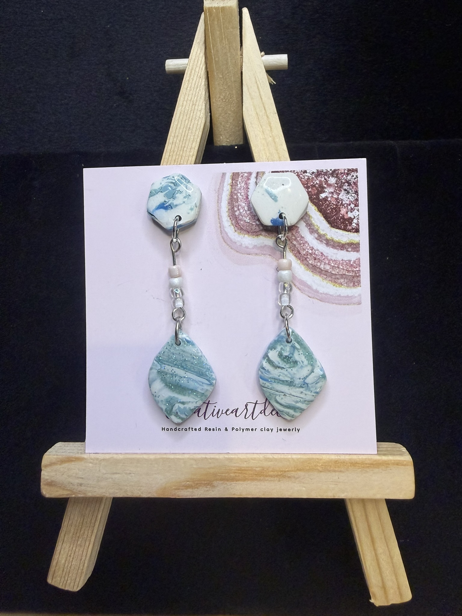 Marbled Clay and Pearl Dangle Earrings
