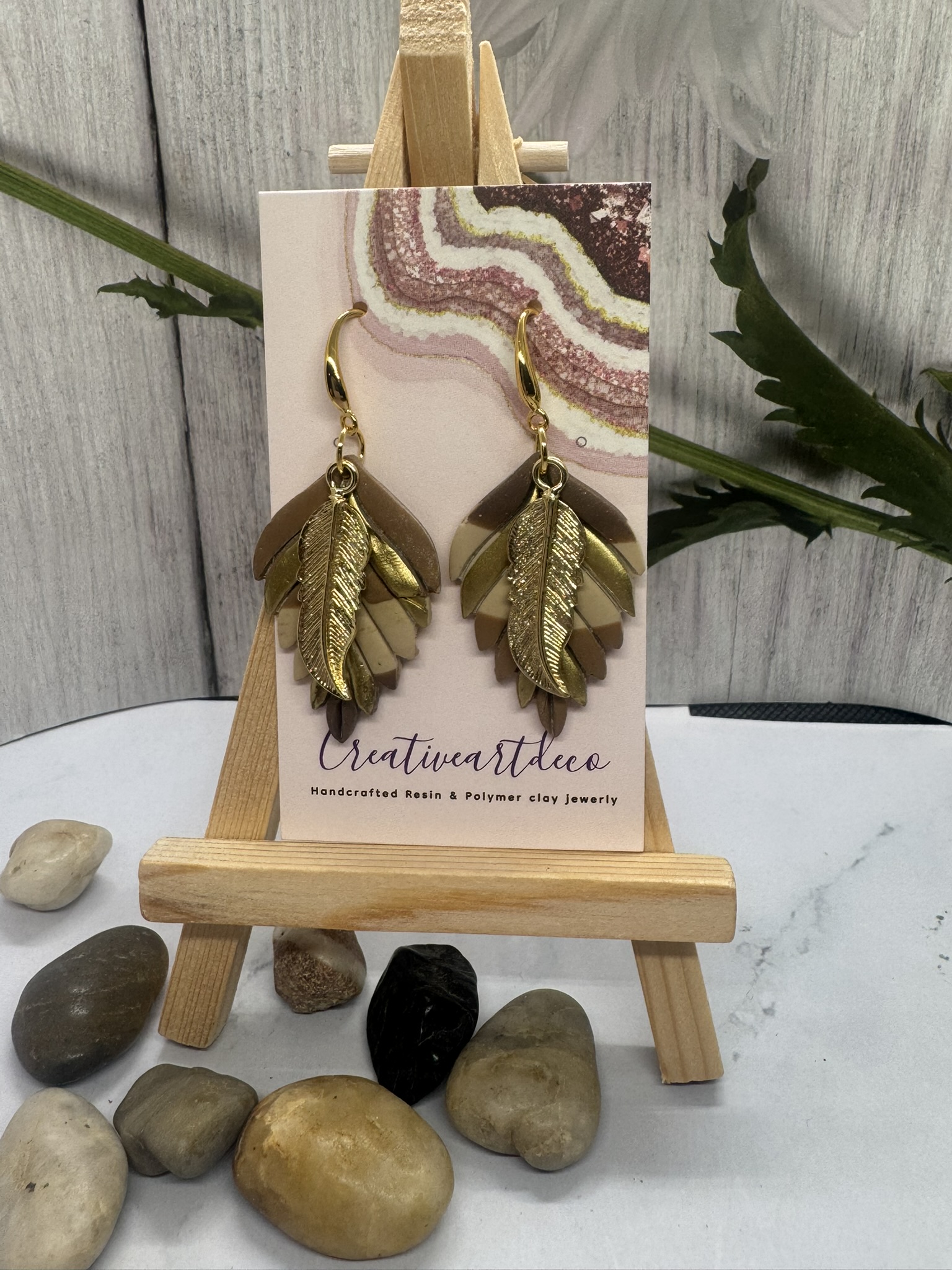 Leaf-Shaped Polymer Clay Earrings