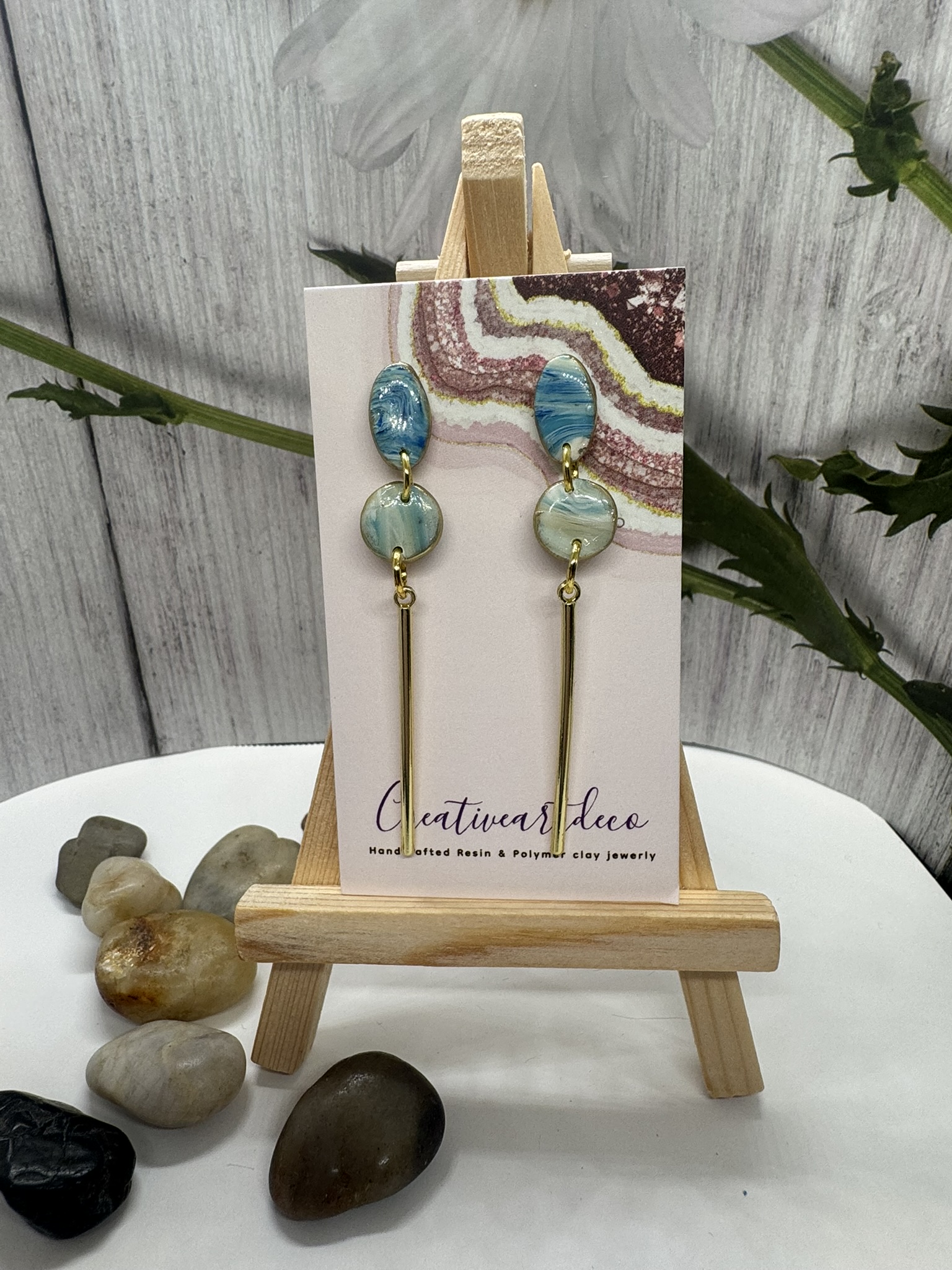 Faux Blue Scheelite Drop Gold Earrings