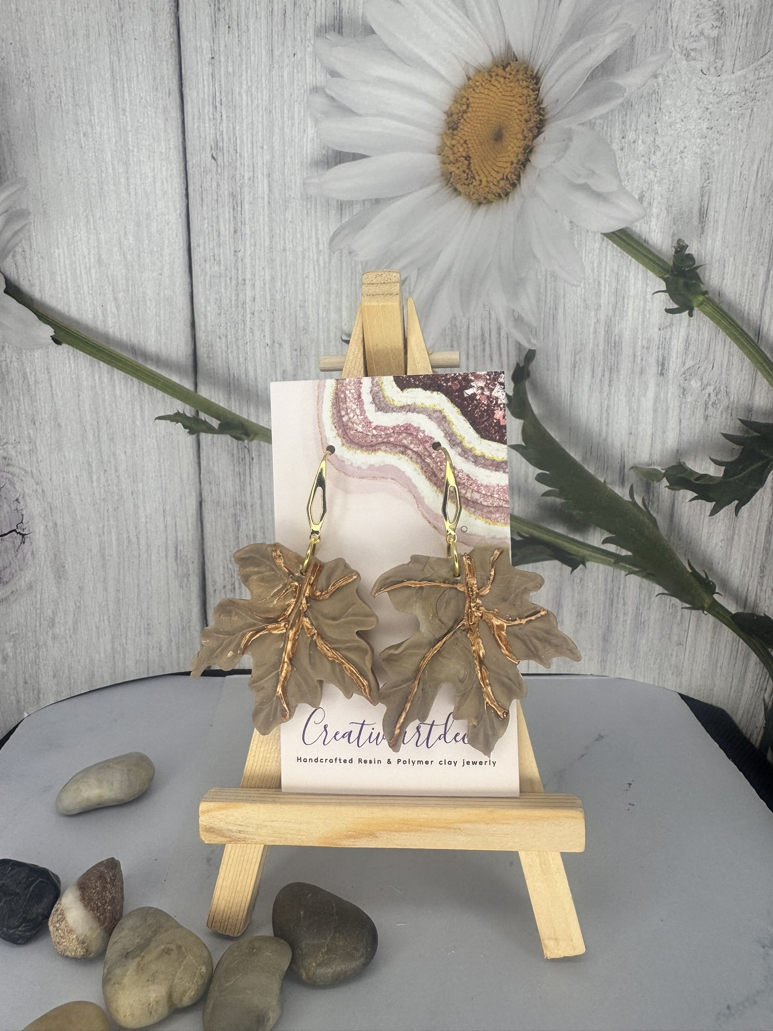 Golden Veined Autumn Leaf Earrings