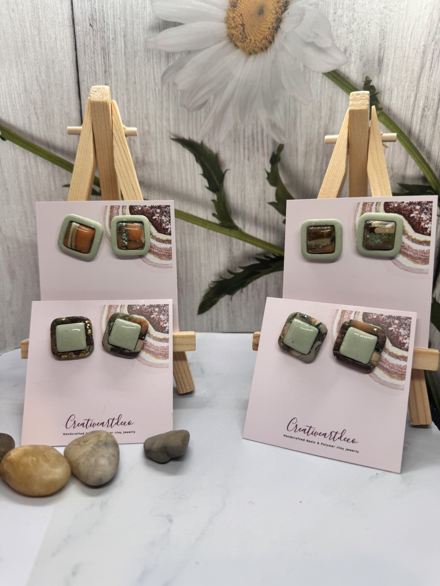 Faux Stone Clay Square Cabochon Studs