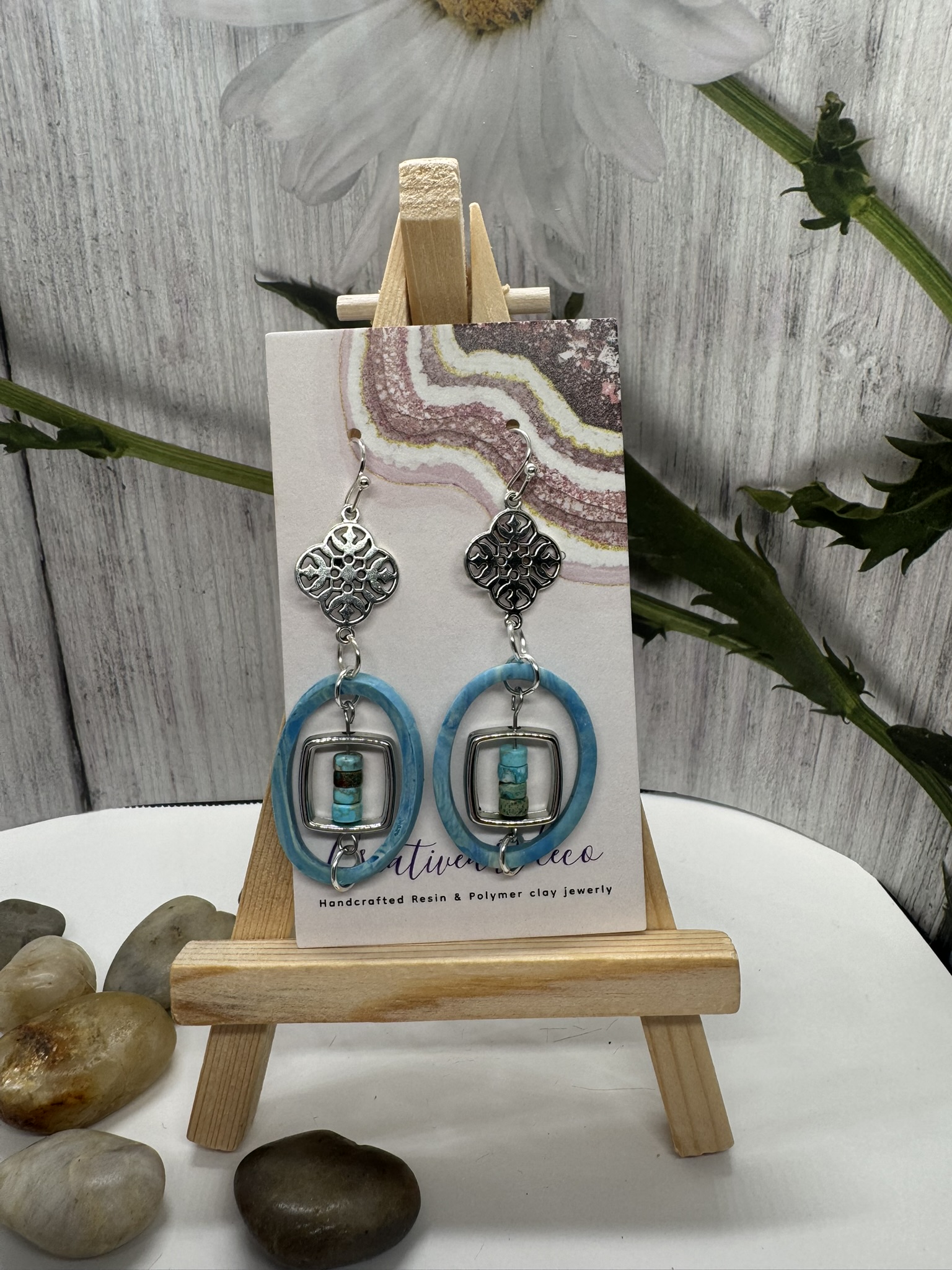 Handcrafted Boho Silver and Turquoise Earrings