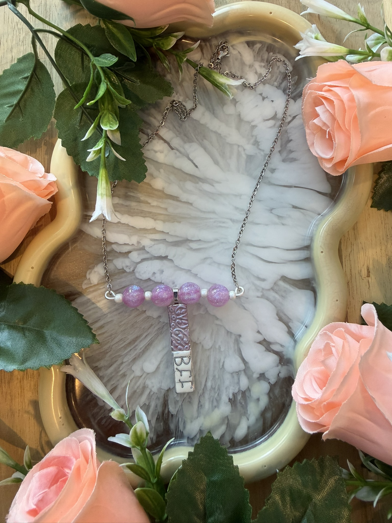 BFF Pink Shimmering Glass Beads Necklace