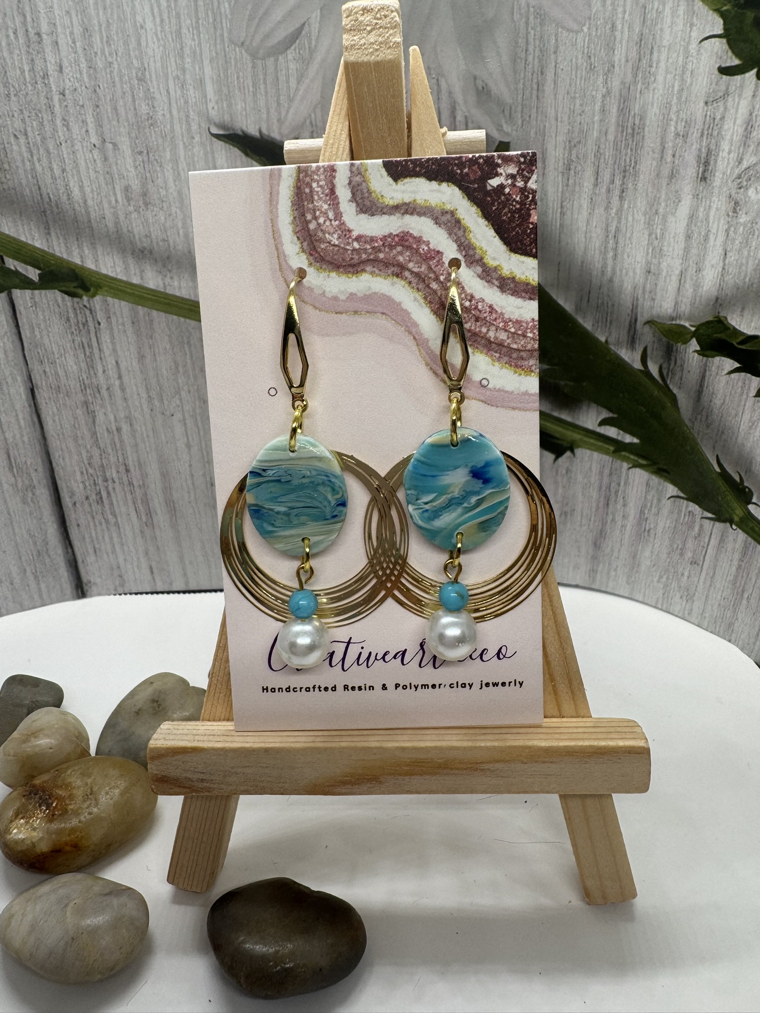 Sheik Oval Drops with Turquoise and Faux Pearl 