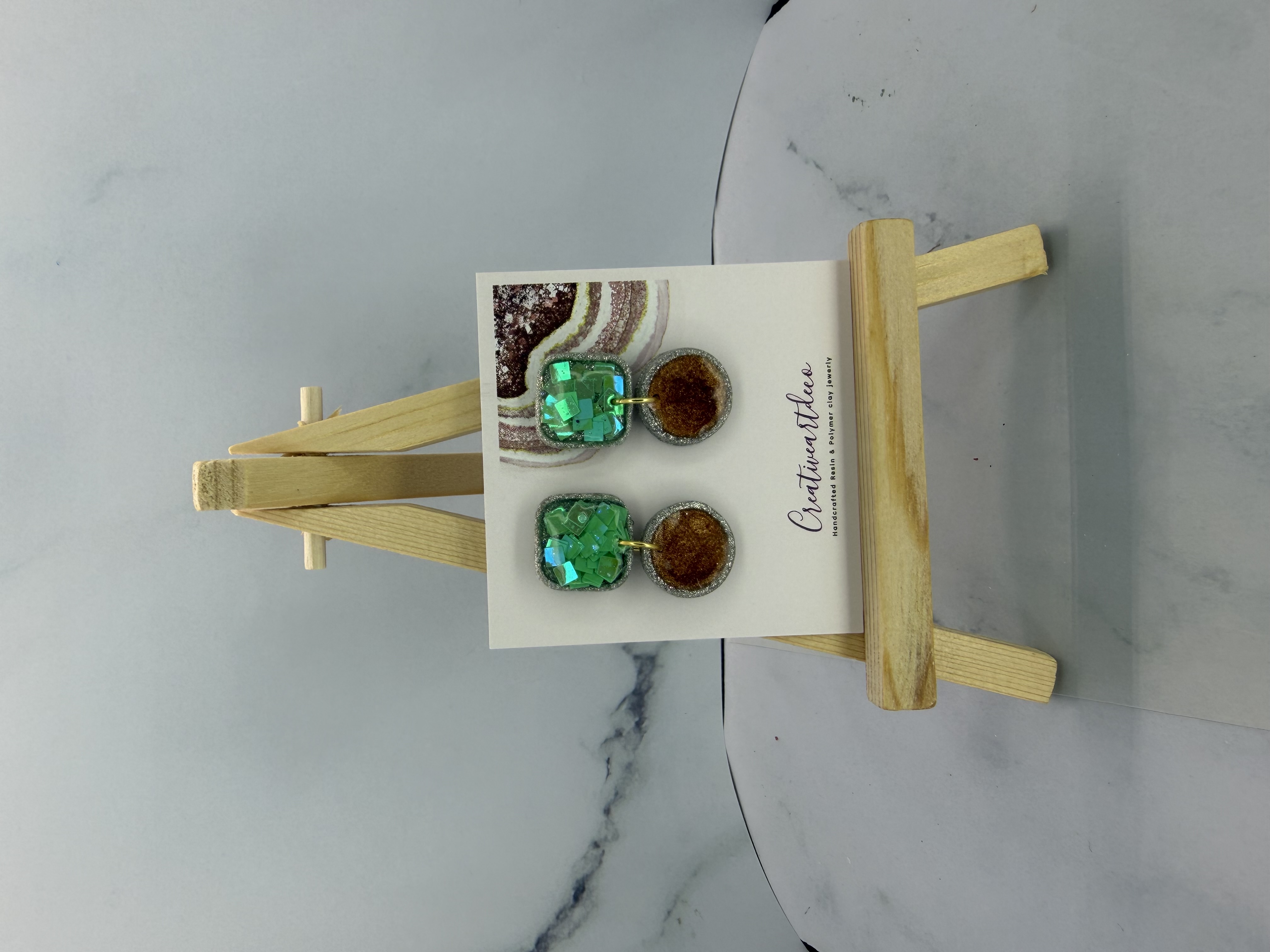 Festive Green Shimmer Confetti and Resin Drops Clay Studs