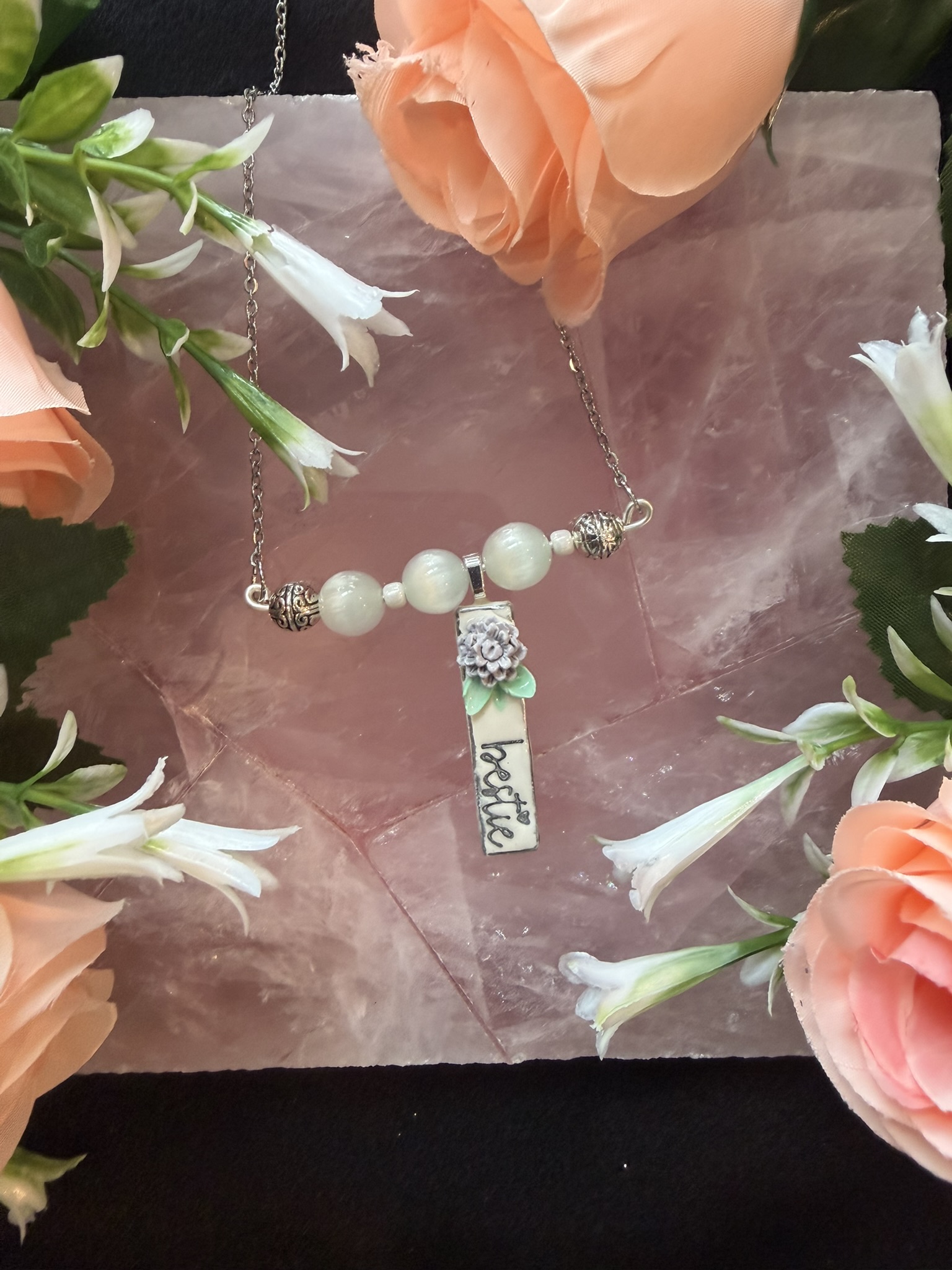 Bestie Floral Opal Glass Bead Necklace