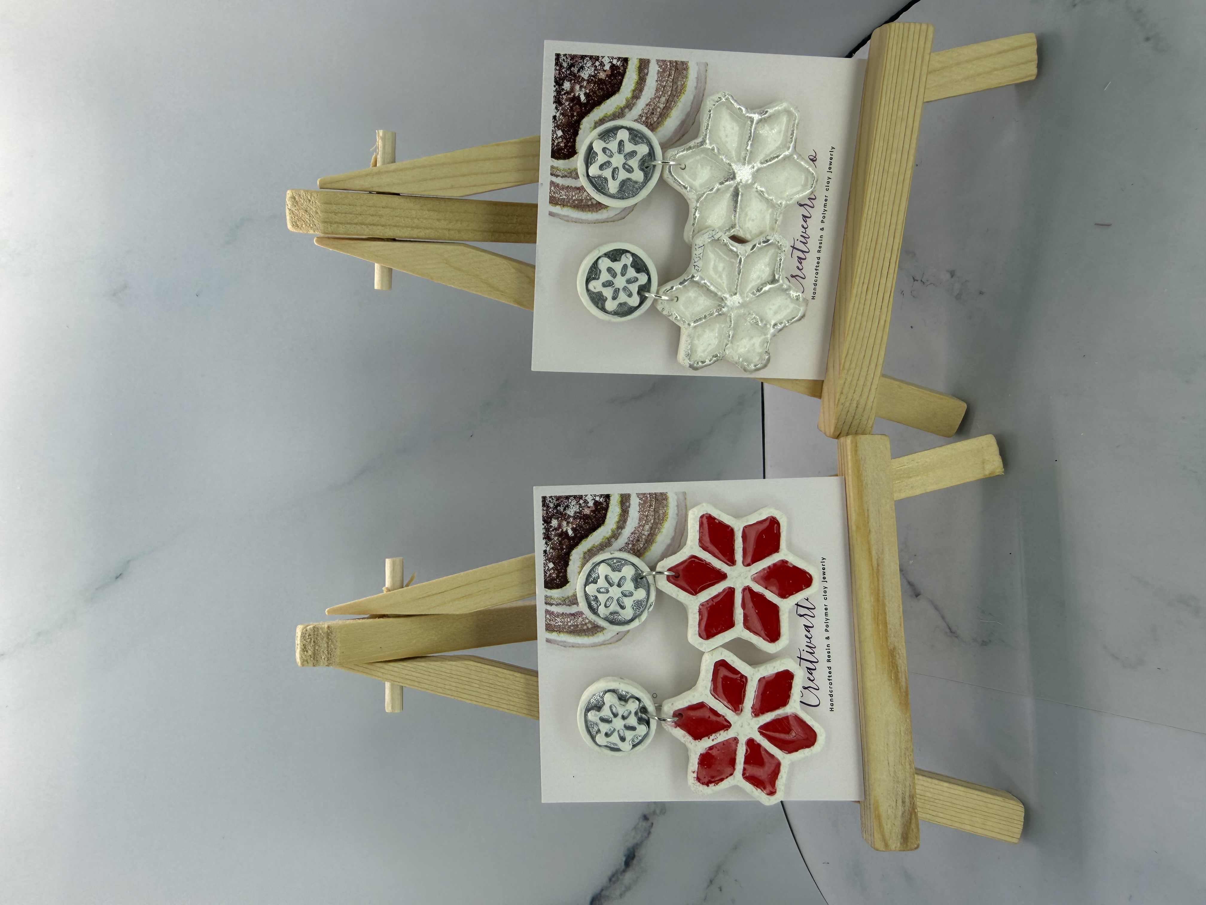 Snowflake Shaped Resin and Clay Earrings