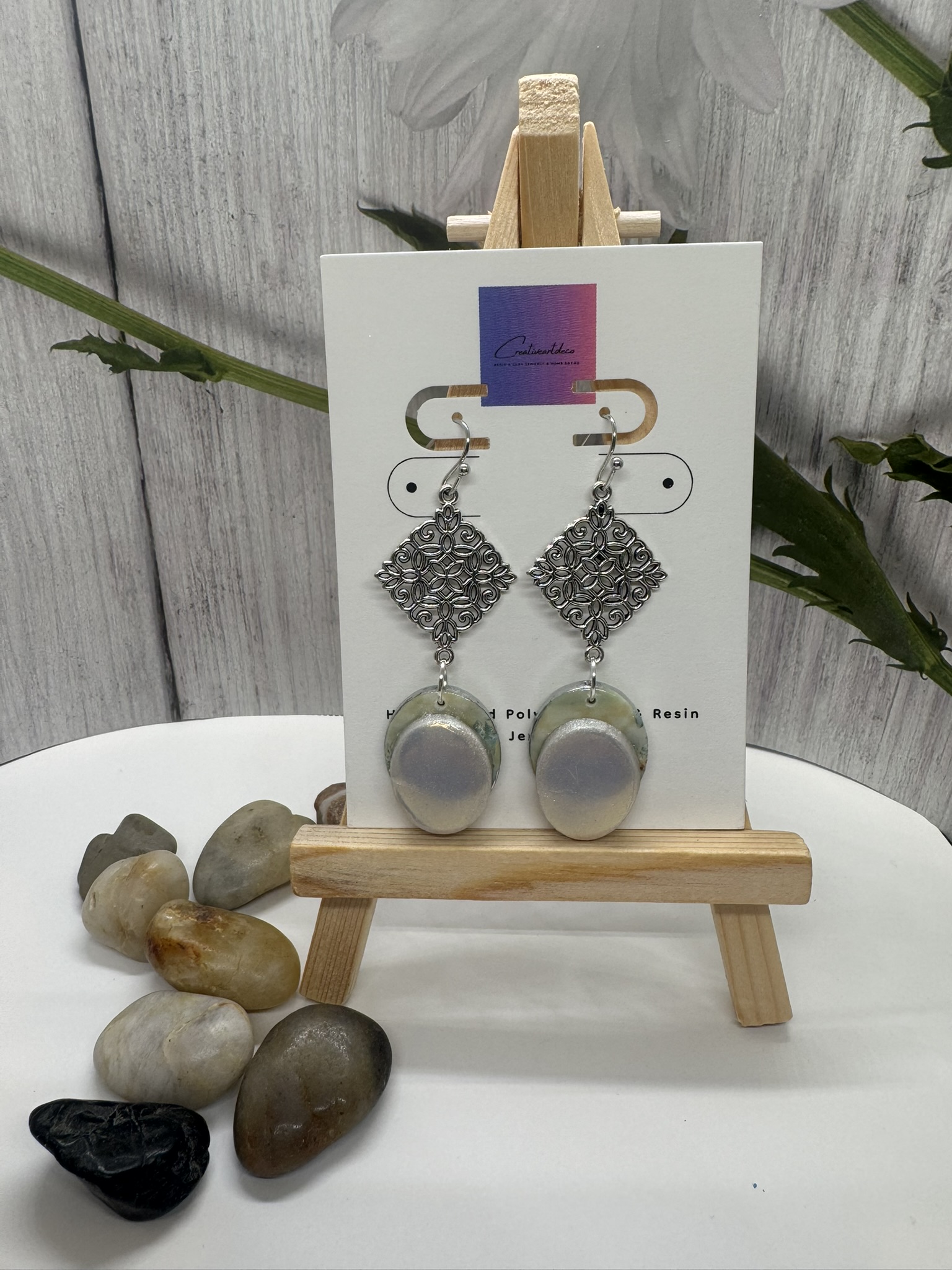 Faux Moonstone over Faux Blue Scheelite Dangle 