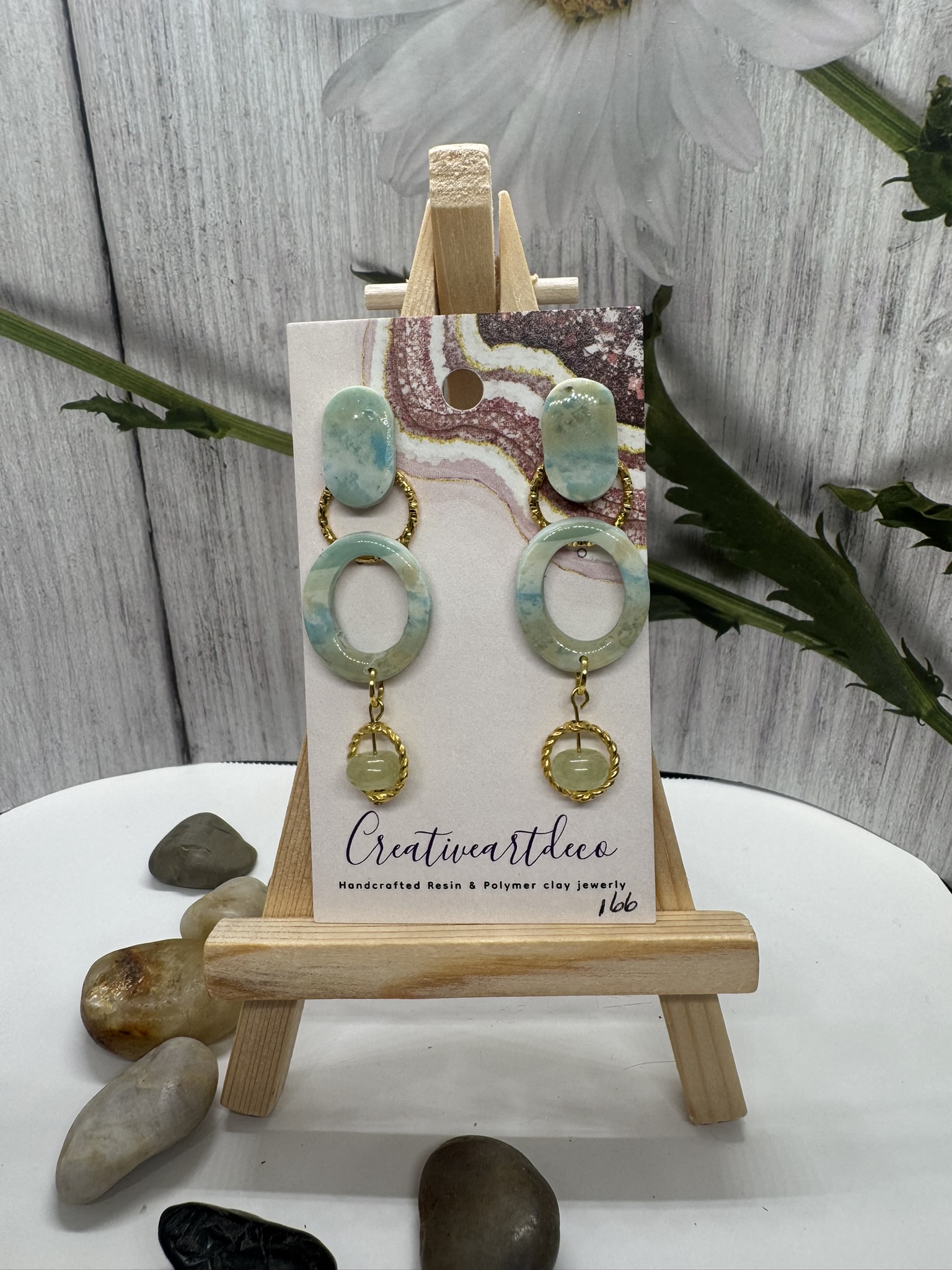 Faux Blue Scheelite Open Bead Dangle Earrings