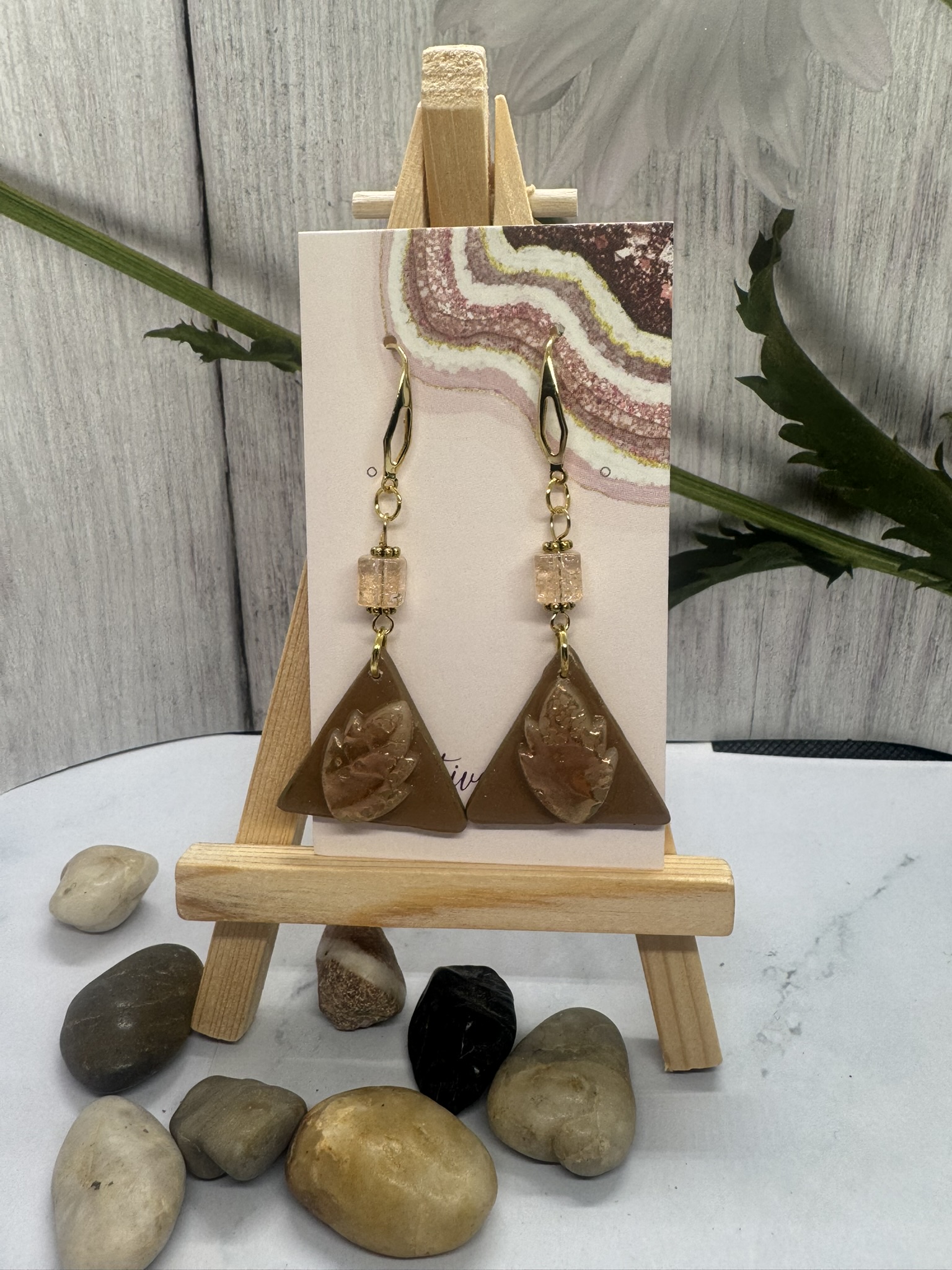Geometric leaf and Bead Earrings