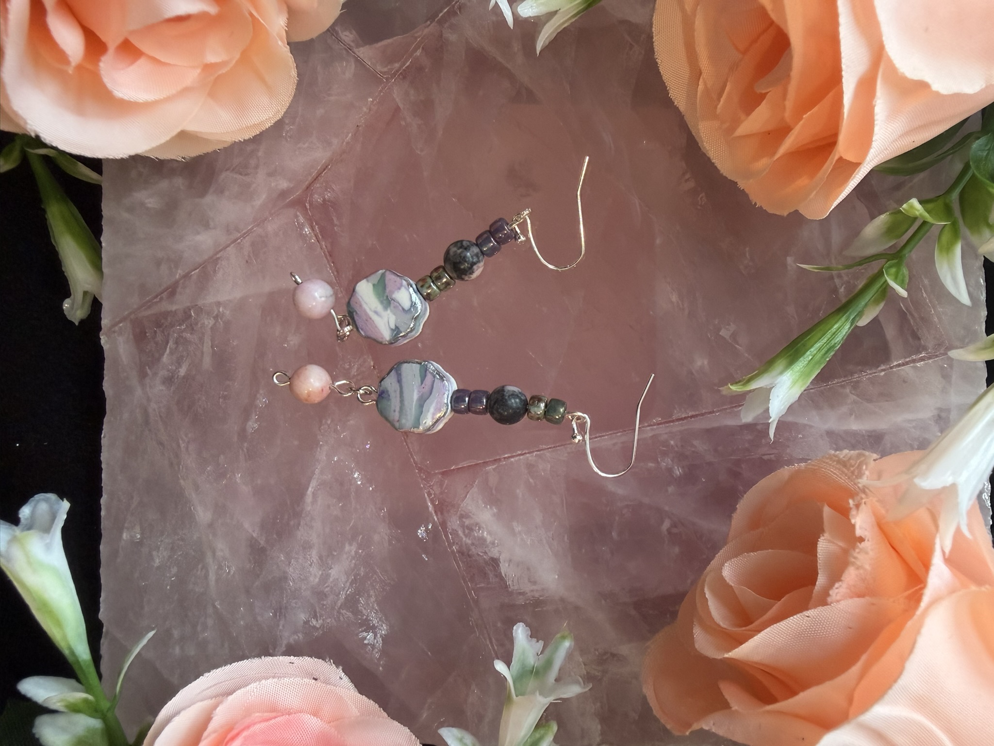 Faux Gemstone and Bead Earrings