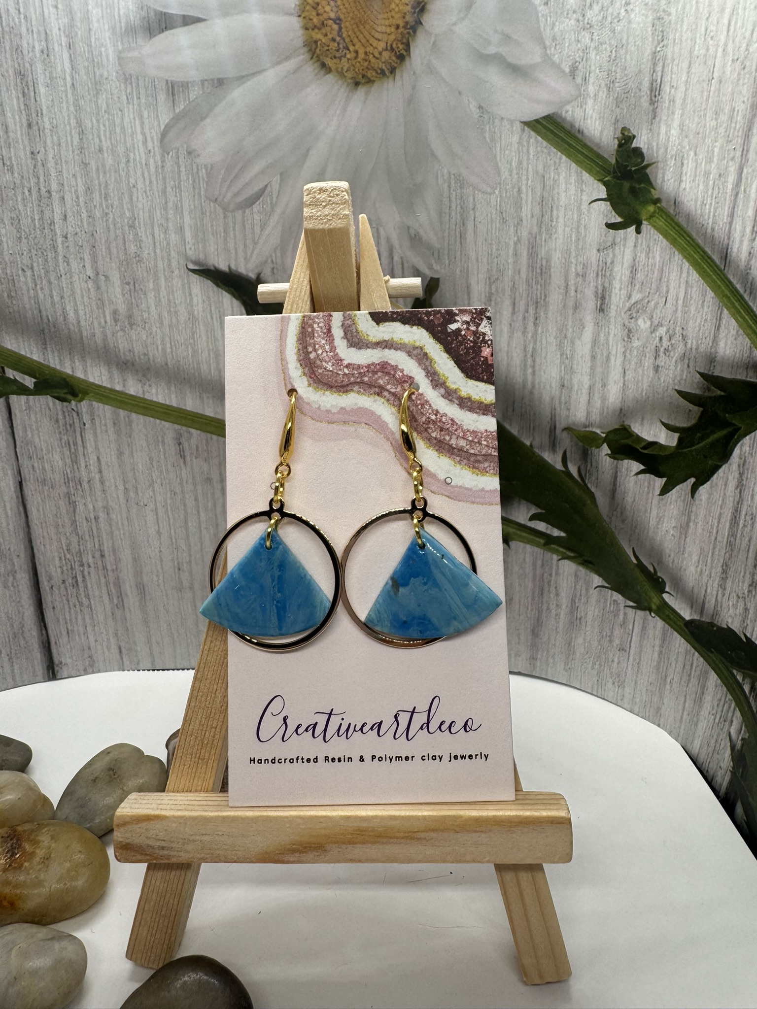 Geometric Shaped Faux Stone and Gold Plated Earrings