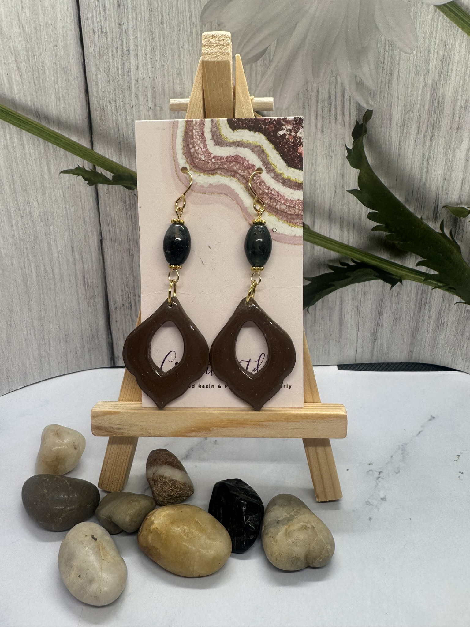 Geometric Clay Drops and Jade Bead Earrings