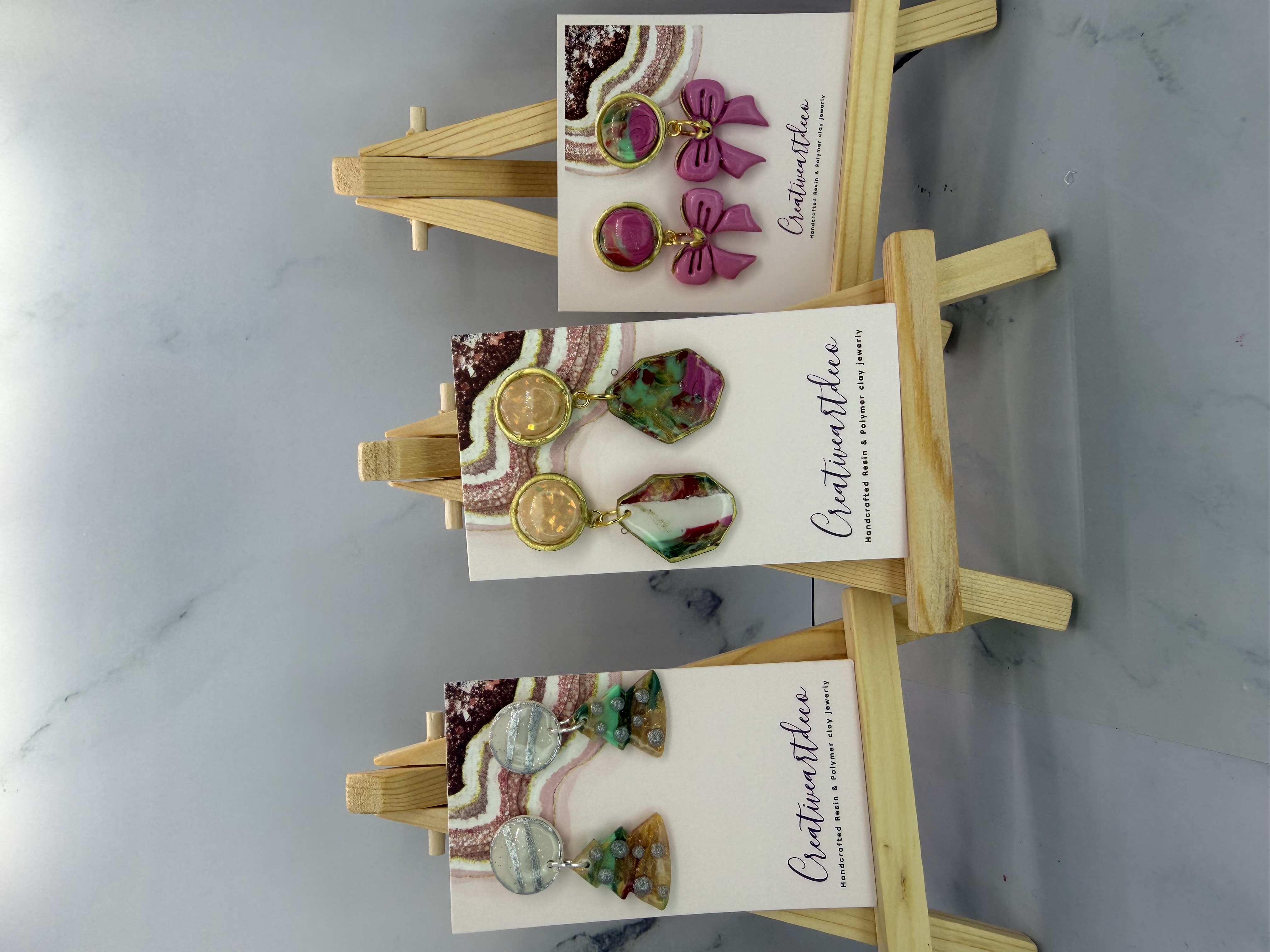 Bow, Organic and Christmas Tree Clay Dangle