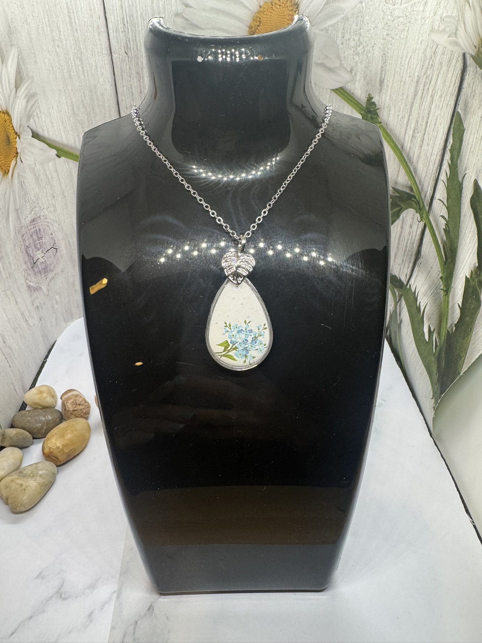 Floral Clay Blue Pansie Necklace