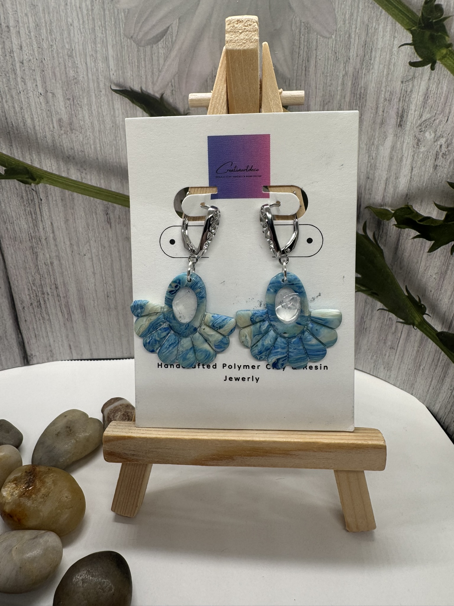 Petal Design Open Circle with Genuine Moonstone in Resin Dangle