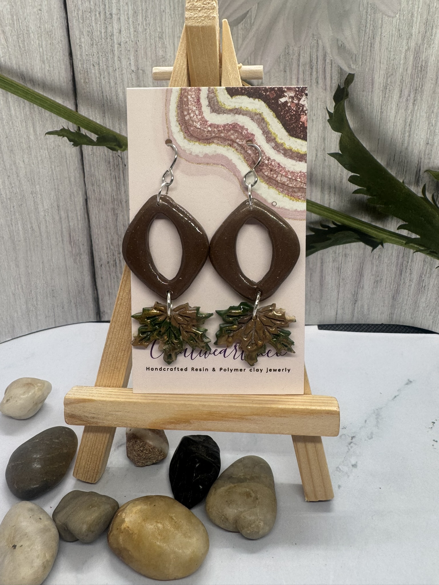 Geometric and Camo Inspired Maple Leaf Drop Earrings