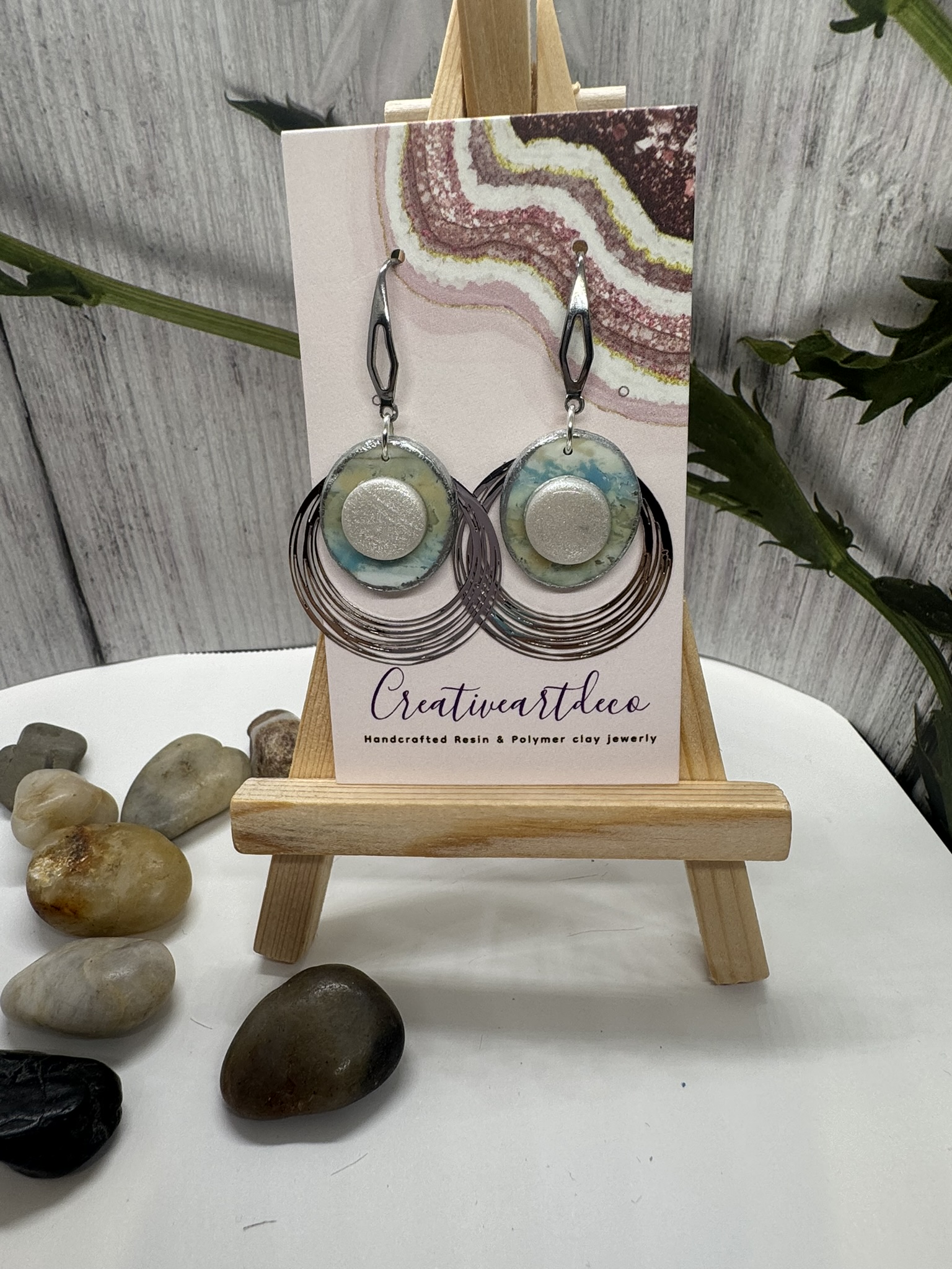 Faux Blue Scheelite with Faux Moonstone Circular Drops