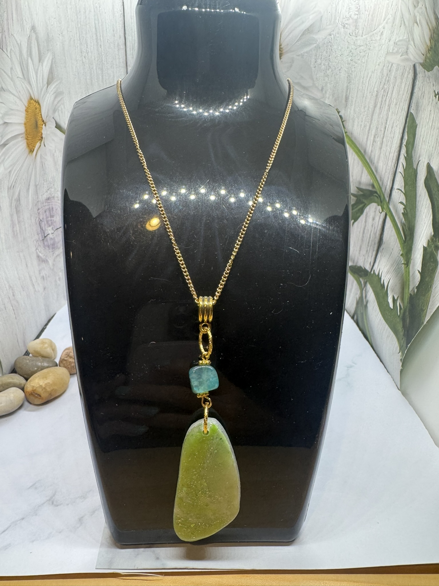 Faux Clay Shimmering Green Stone Pendant 