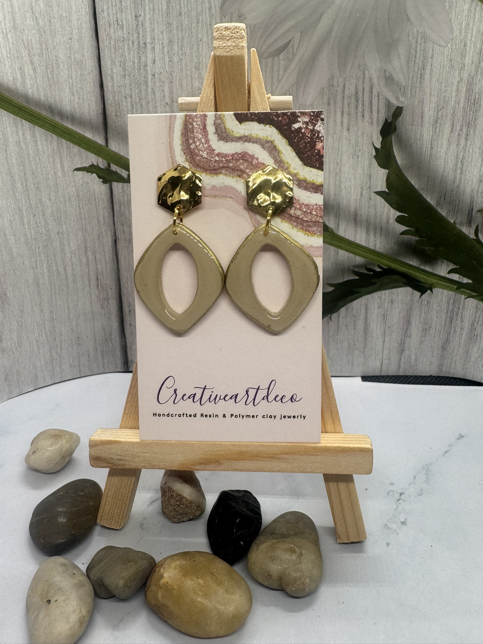 Clay and Gold Hammered Earrings