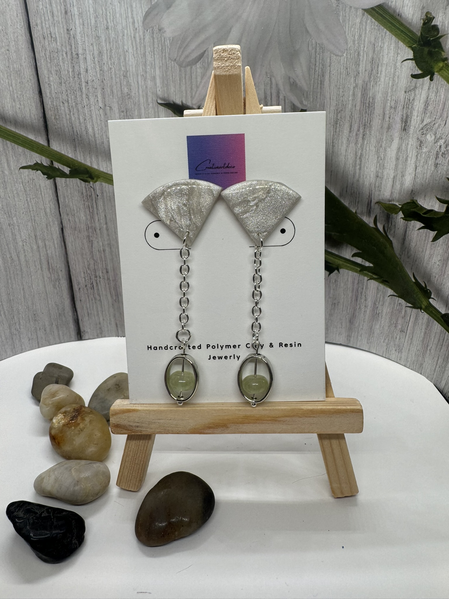 Faux Moonstone and Glass Bead Chain Dangles
