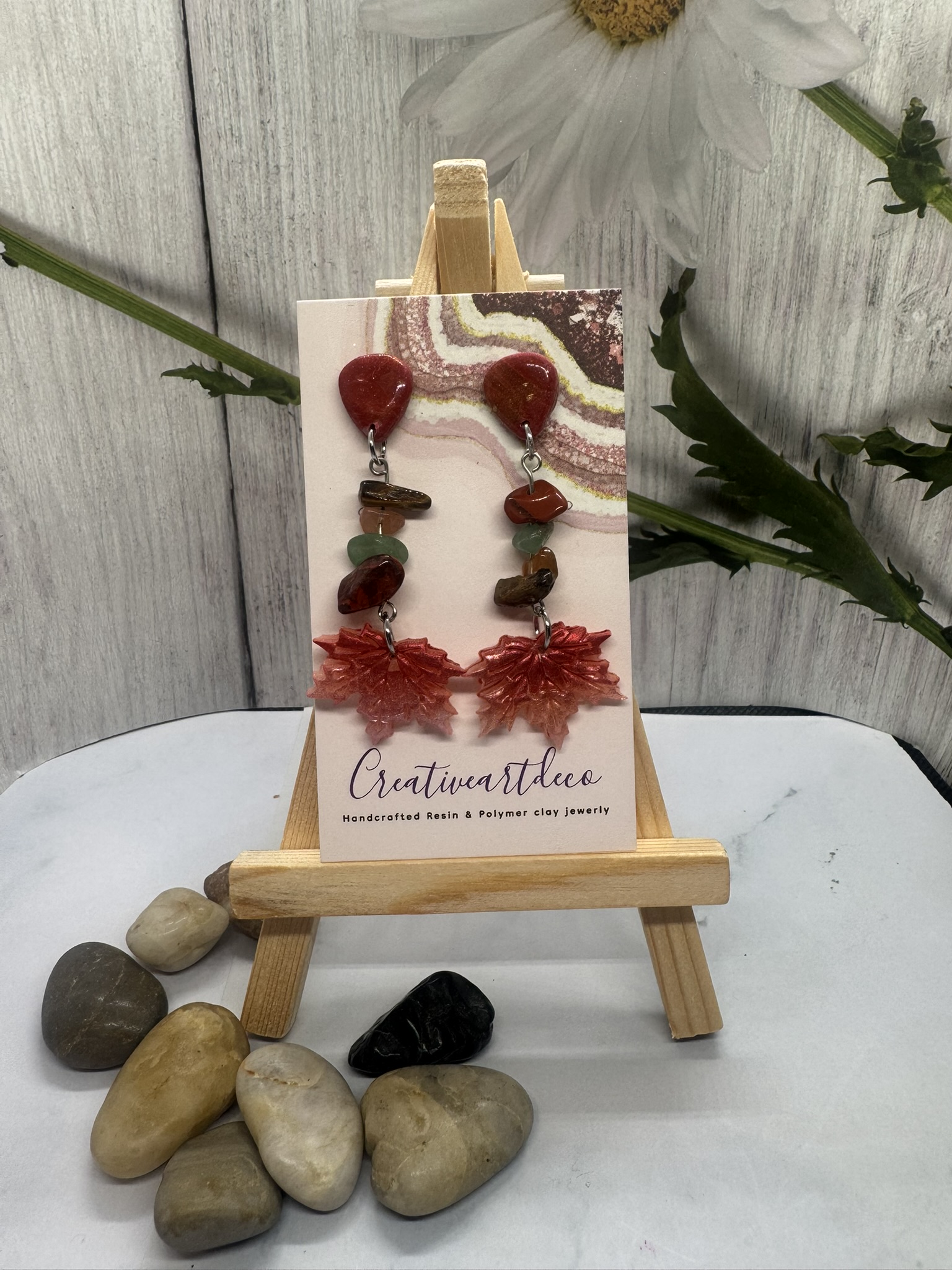 Shimmering Maple Leaf and Gemstone Earrings