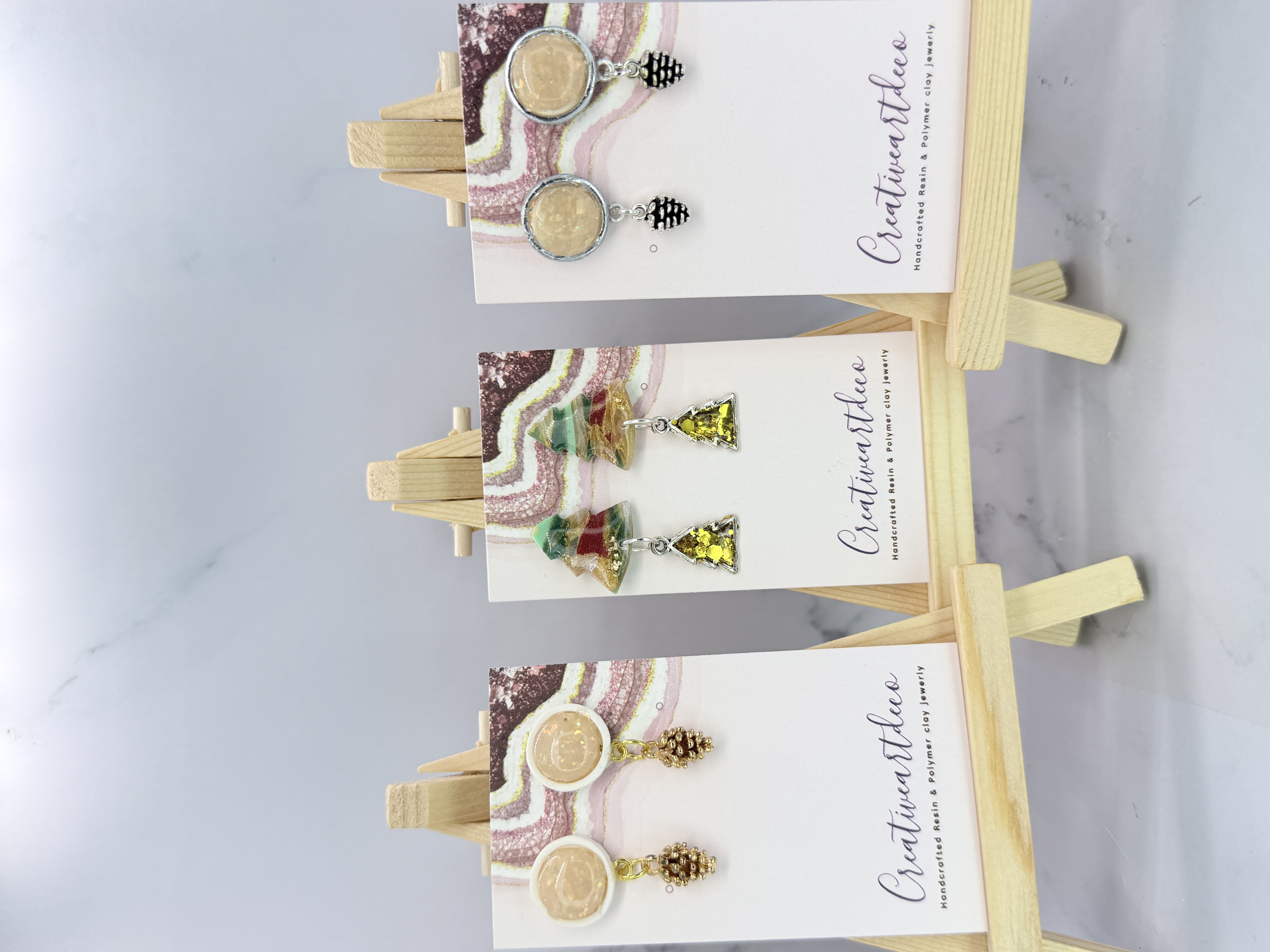 Christmas Bezel Eggcorn and Xmas Tree Earrings