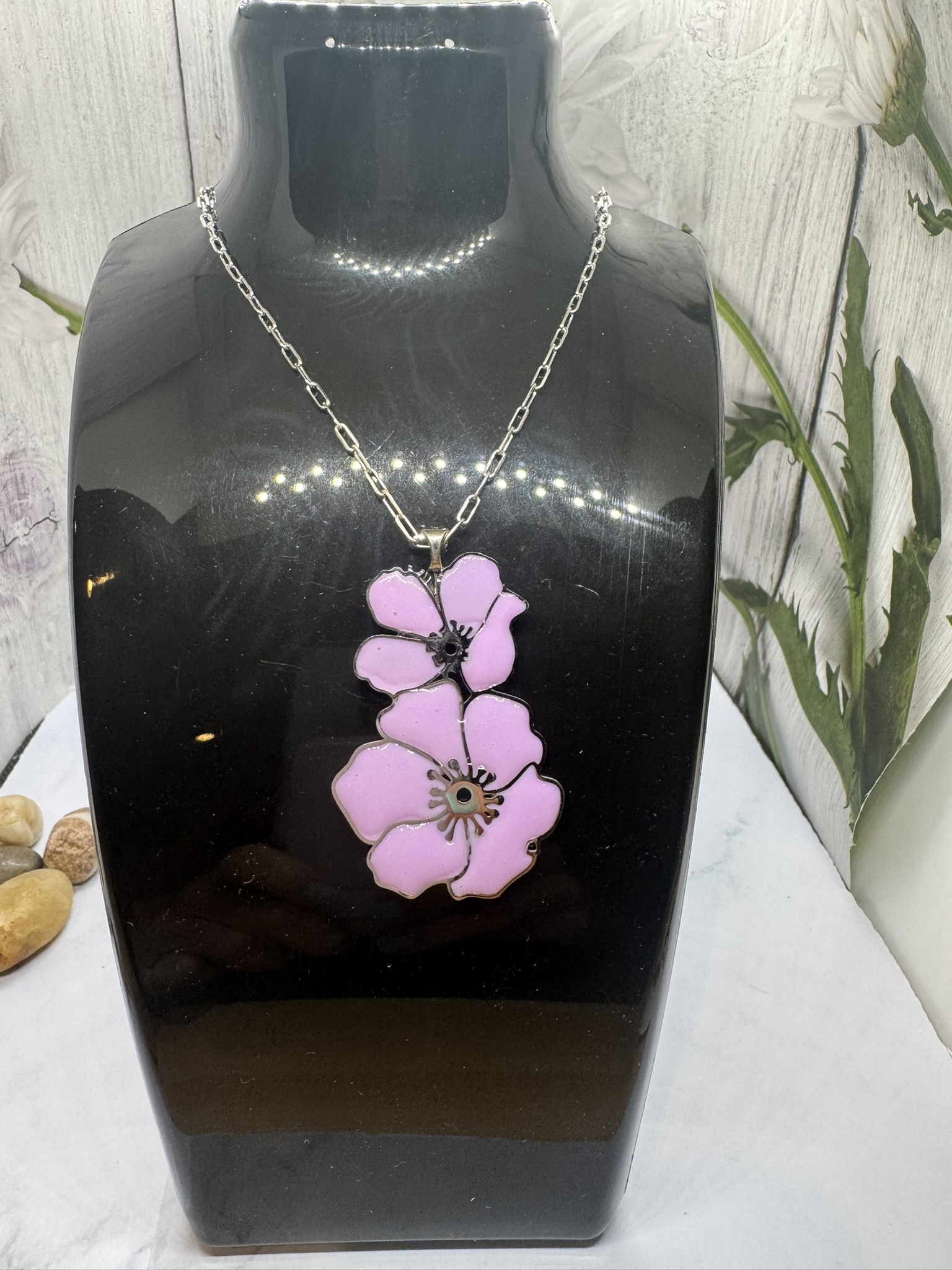 Lavendar Resin Flower Pendant Necklace