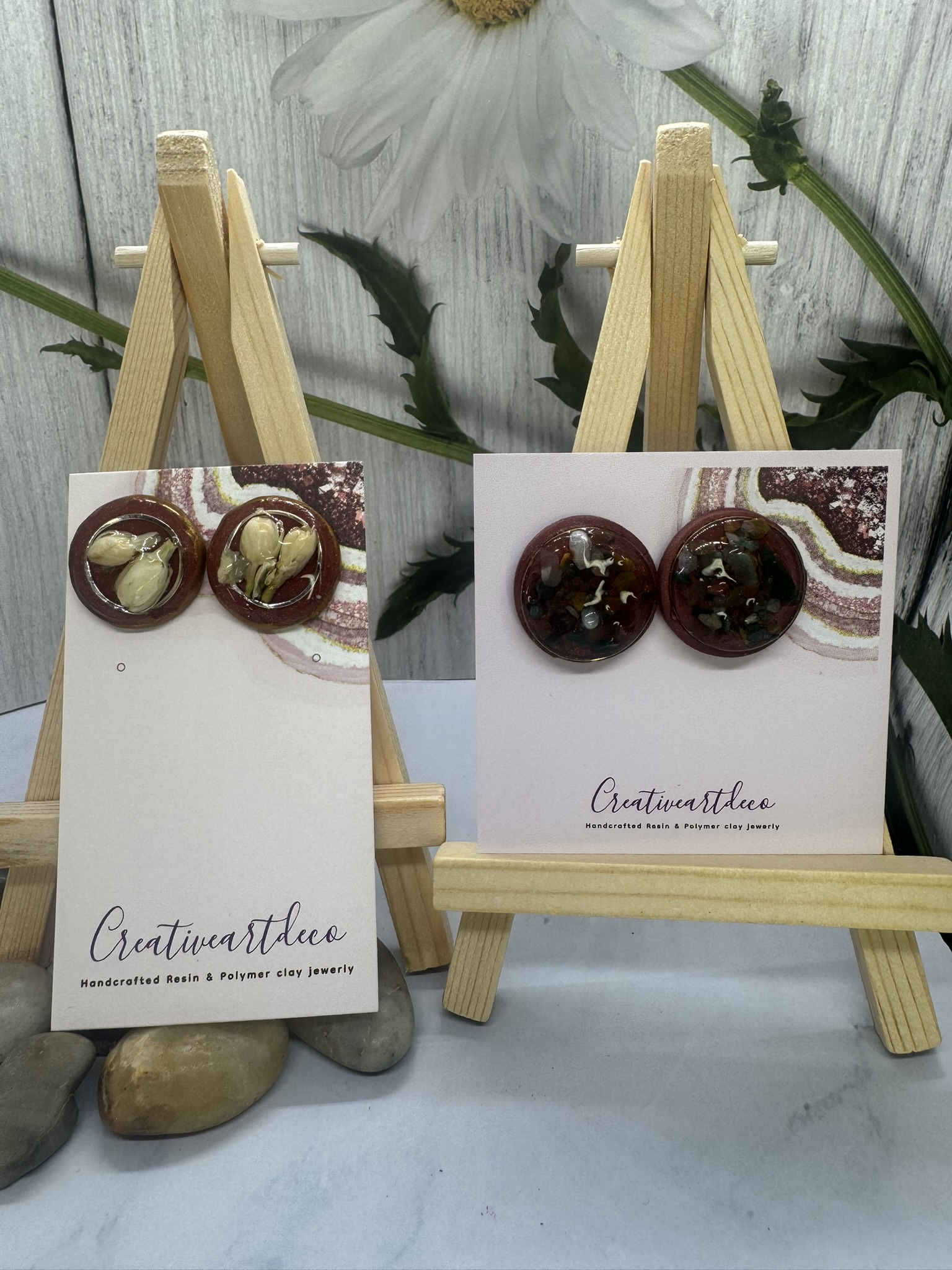 Jasper Stone and Dried Flower Studs