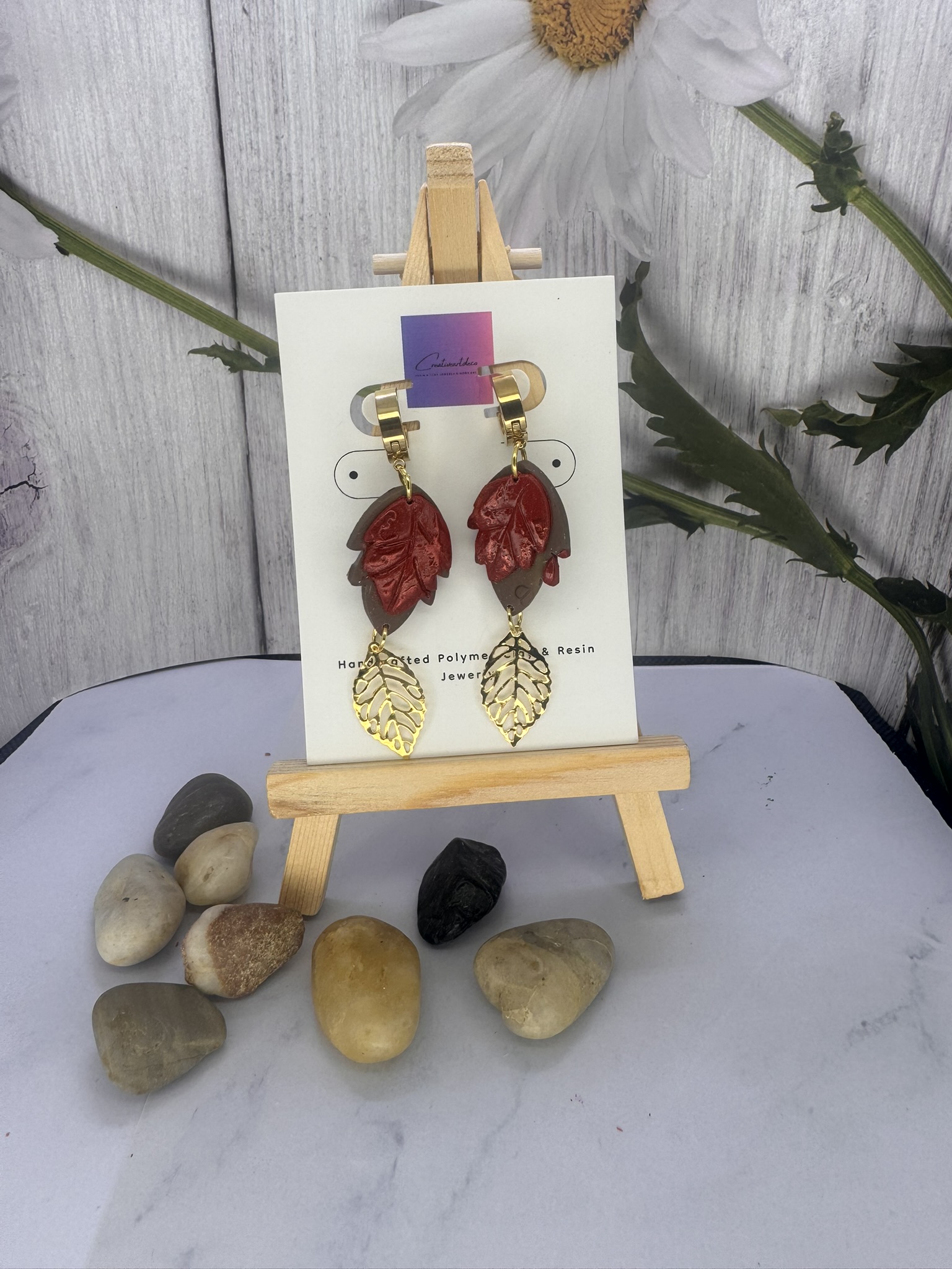 Shimmering Clay Leaf Dangle Earrings