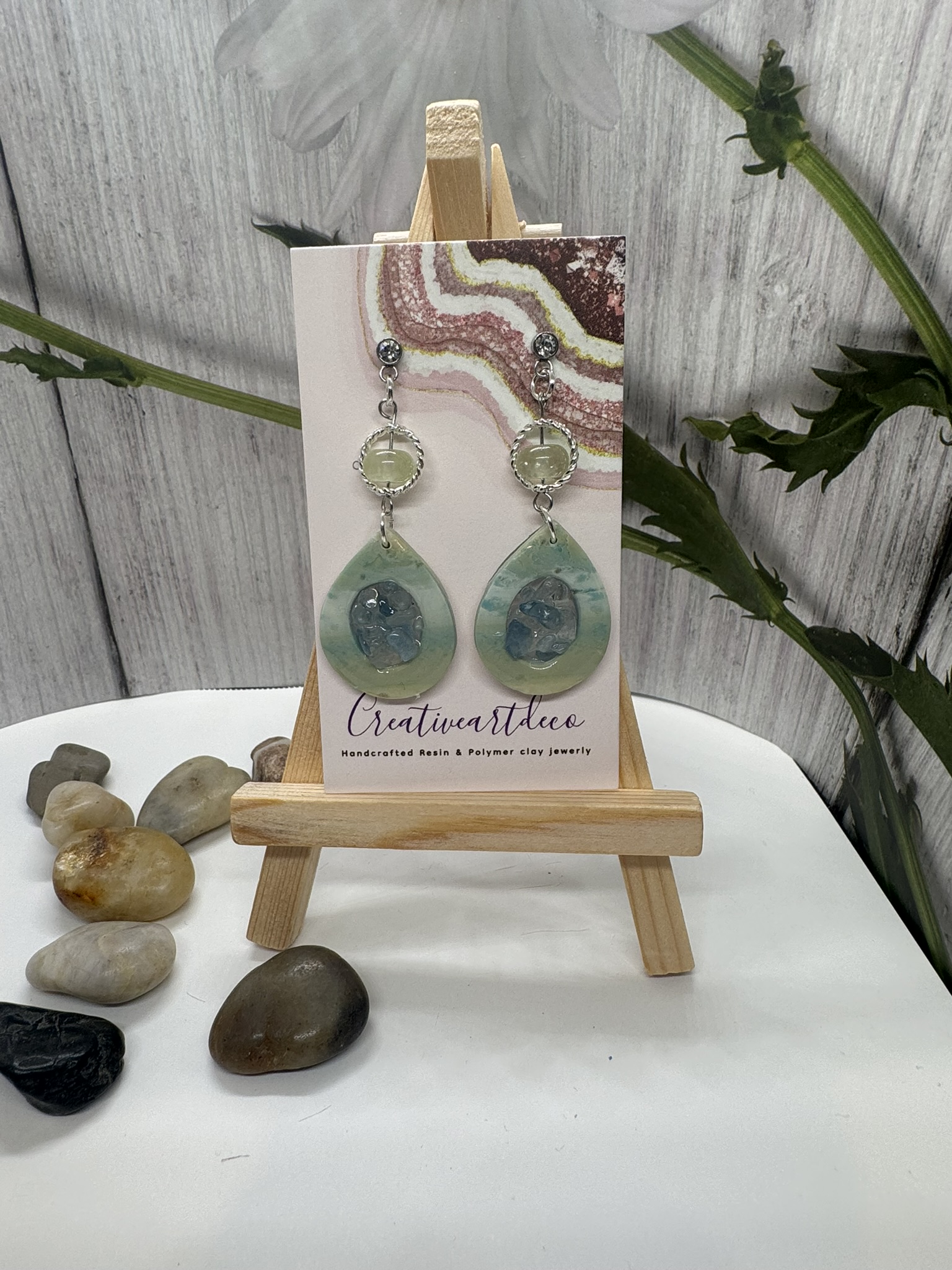 Handcrafted Resin with Topaz Gemstone Earrings