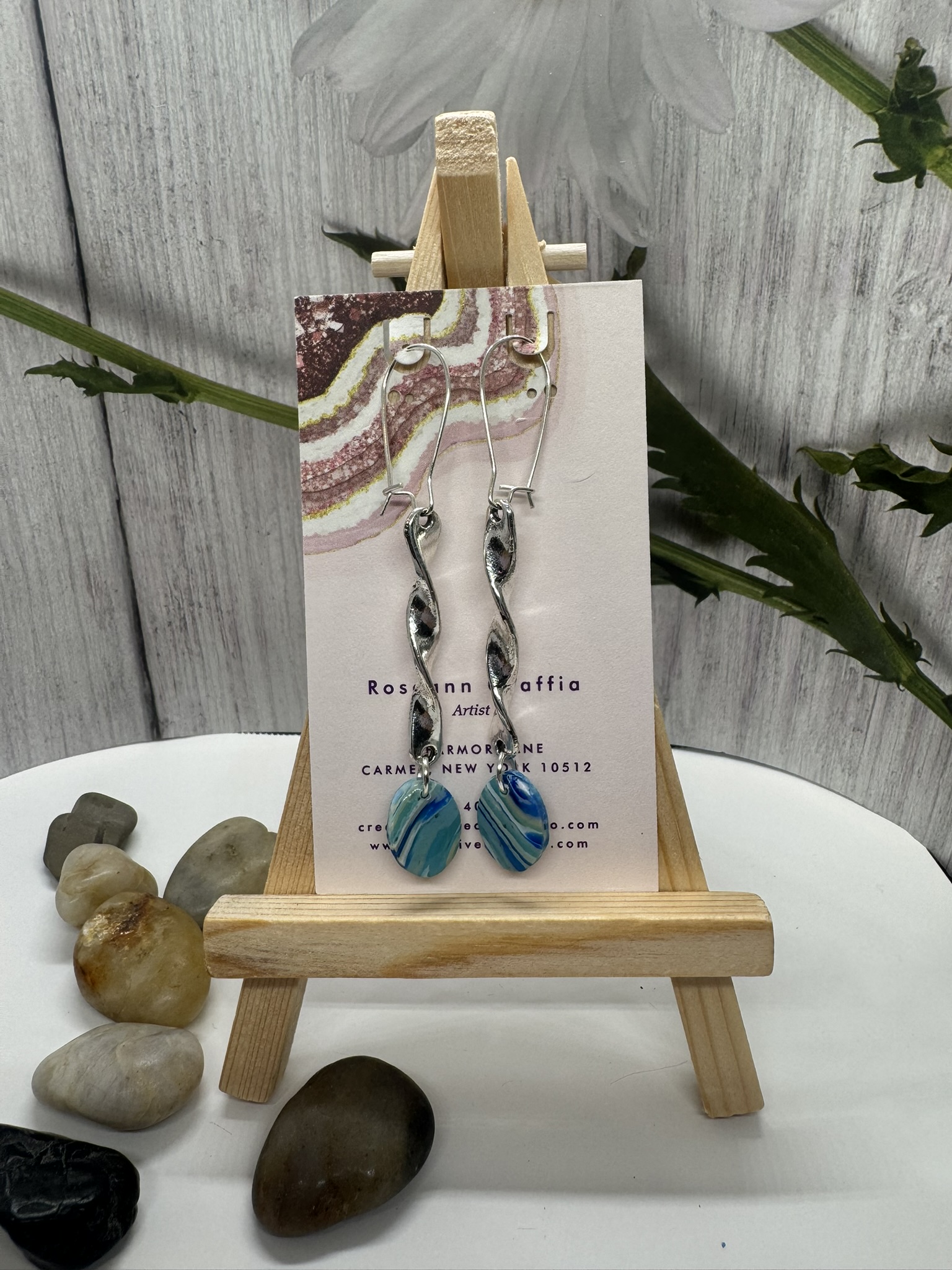 Blue Scheelite SilverTone Twisted Drop Earrings