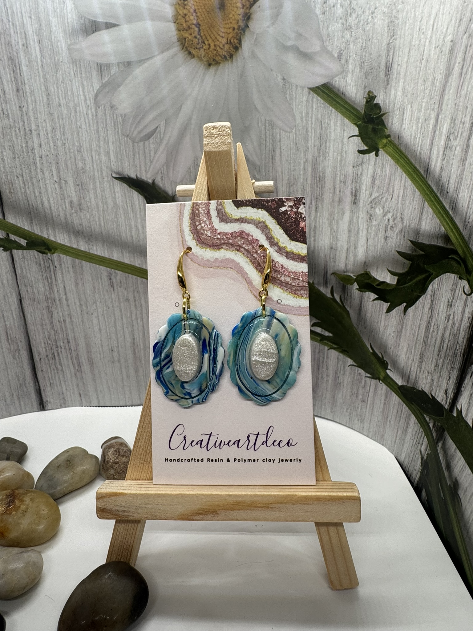 Framed Faux Moonstone Dangles