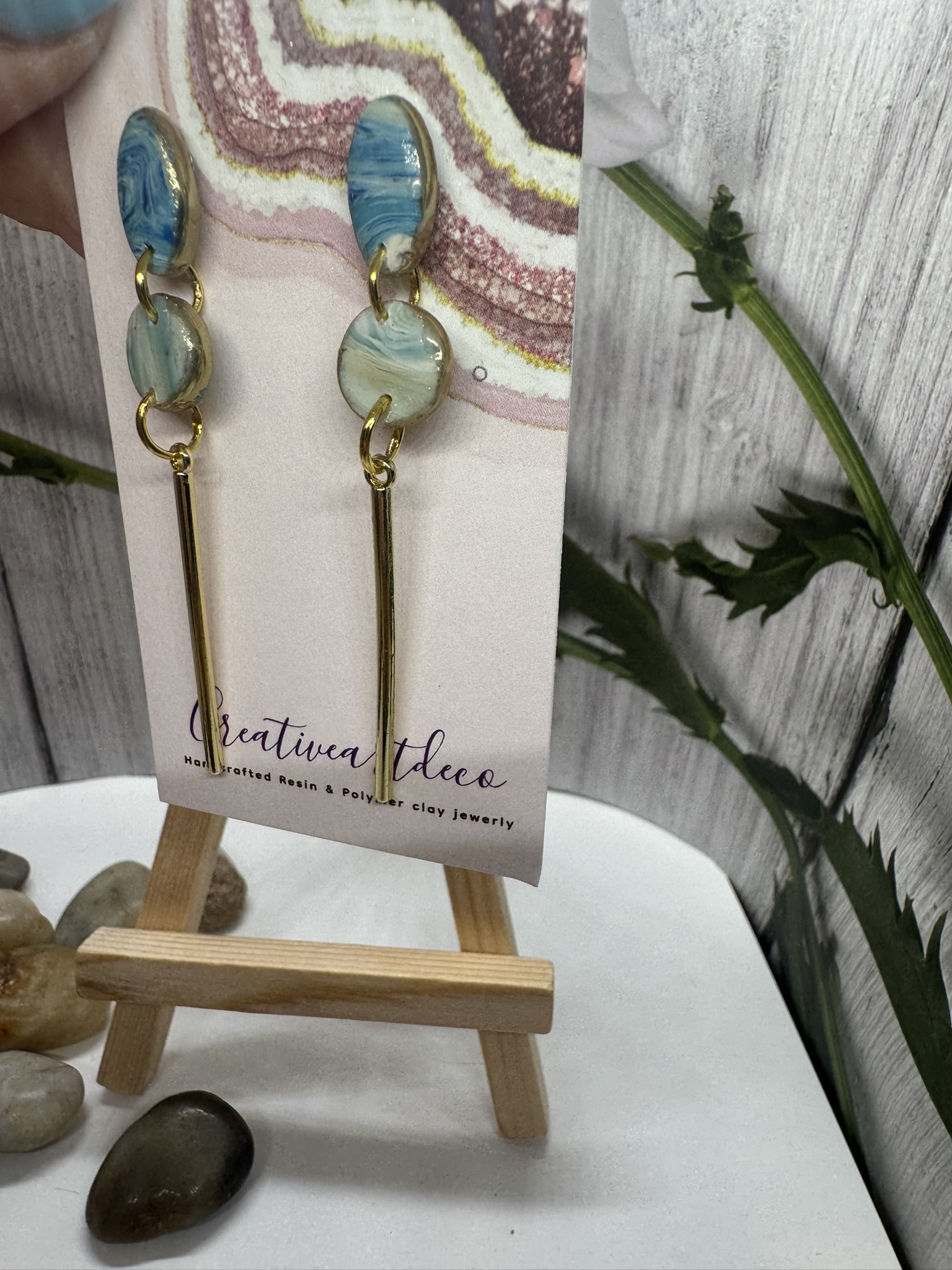 Faux Blue Scheelite Drop Gold Earrings