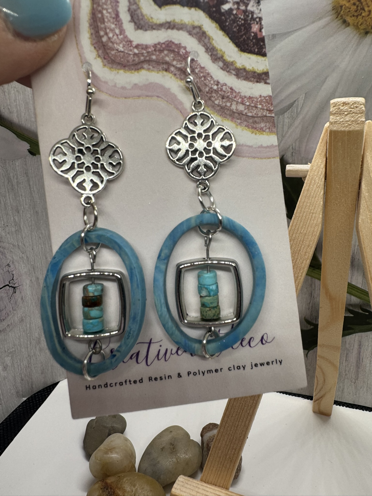 Handcrafted Boho Silver and Turquoise Earrings
