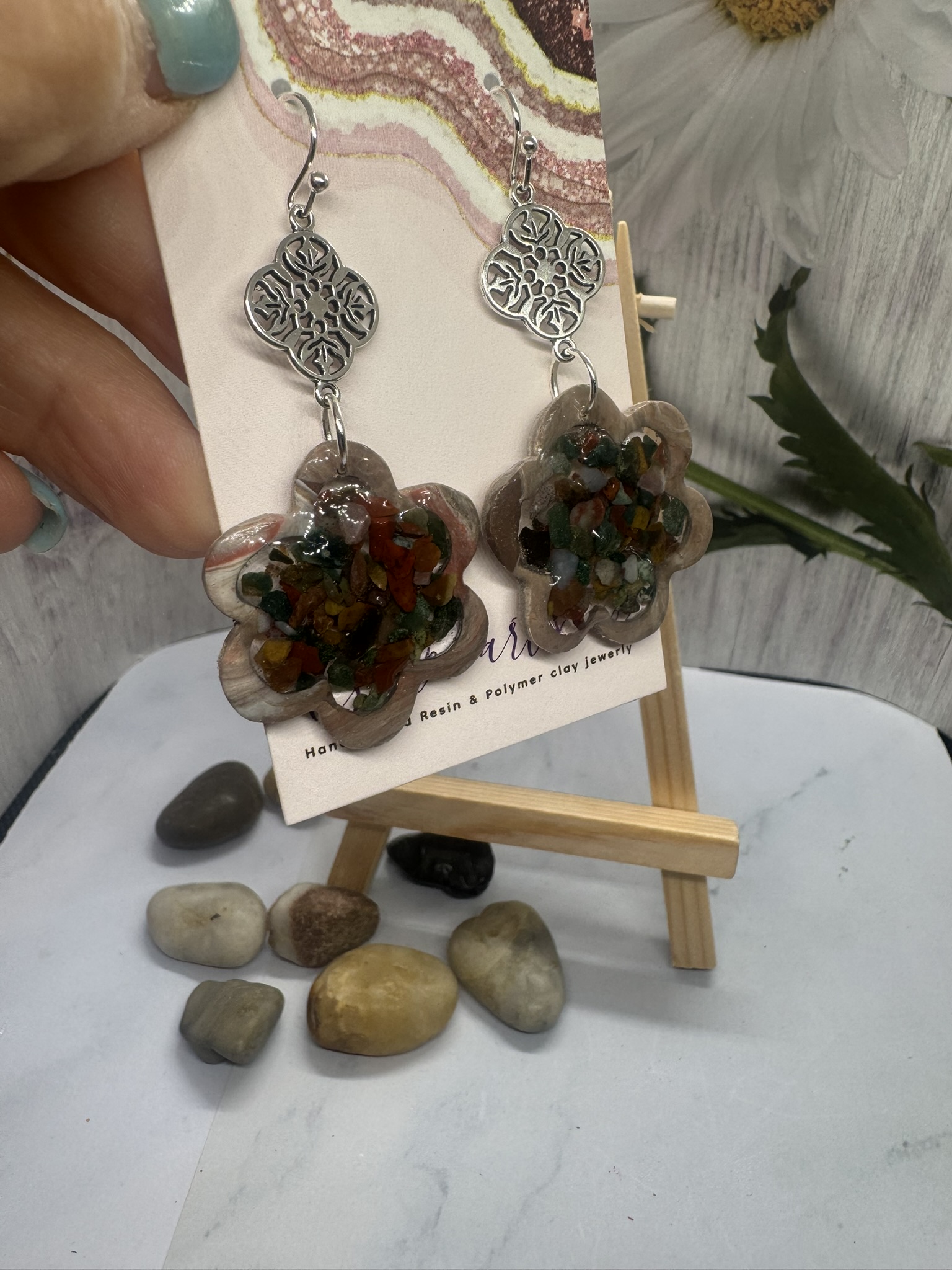 Faux Stone Floral Resin Earrings