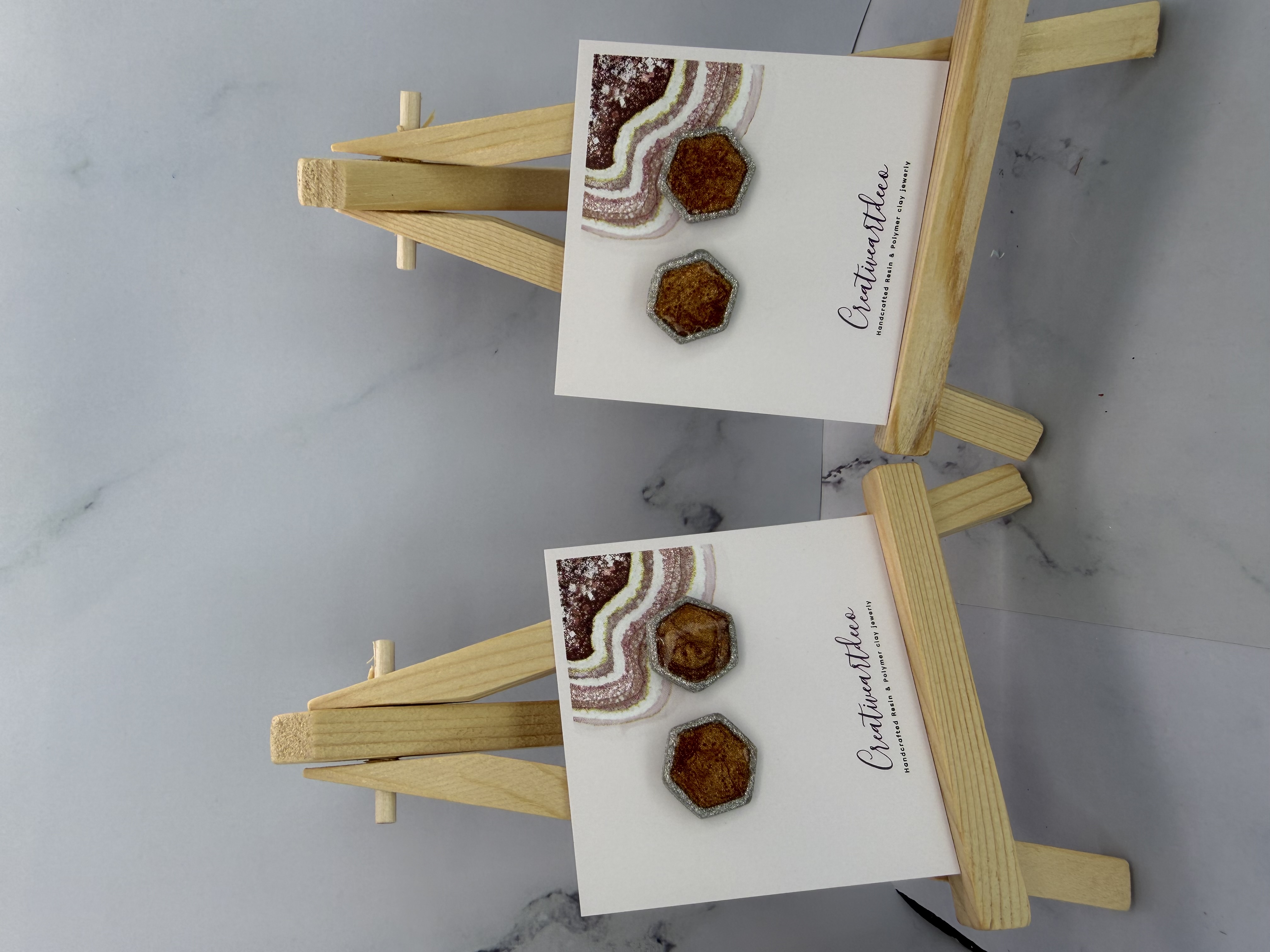 Handmade Faux Stone Clay and Resin Stud Earrings