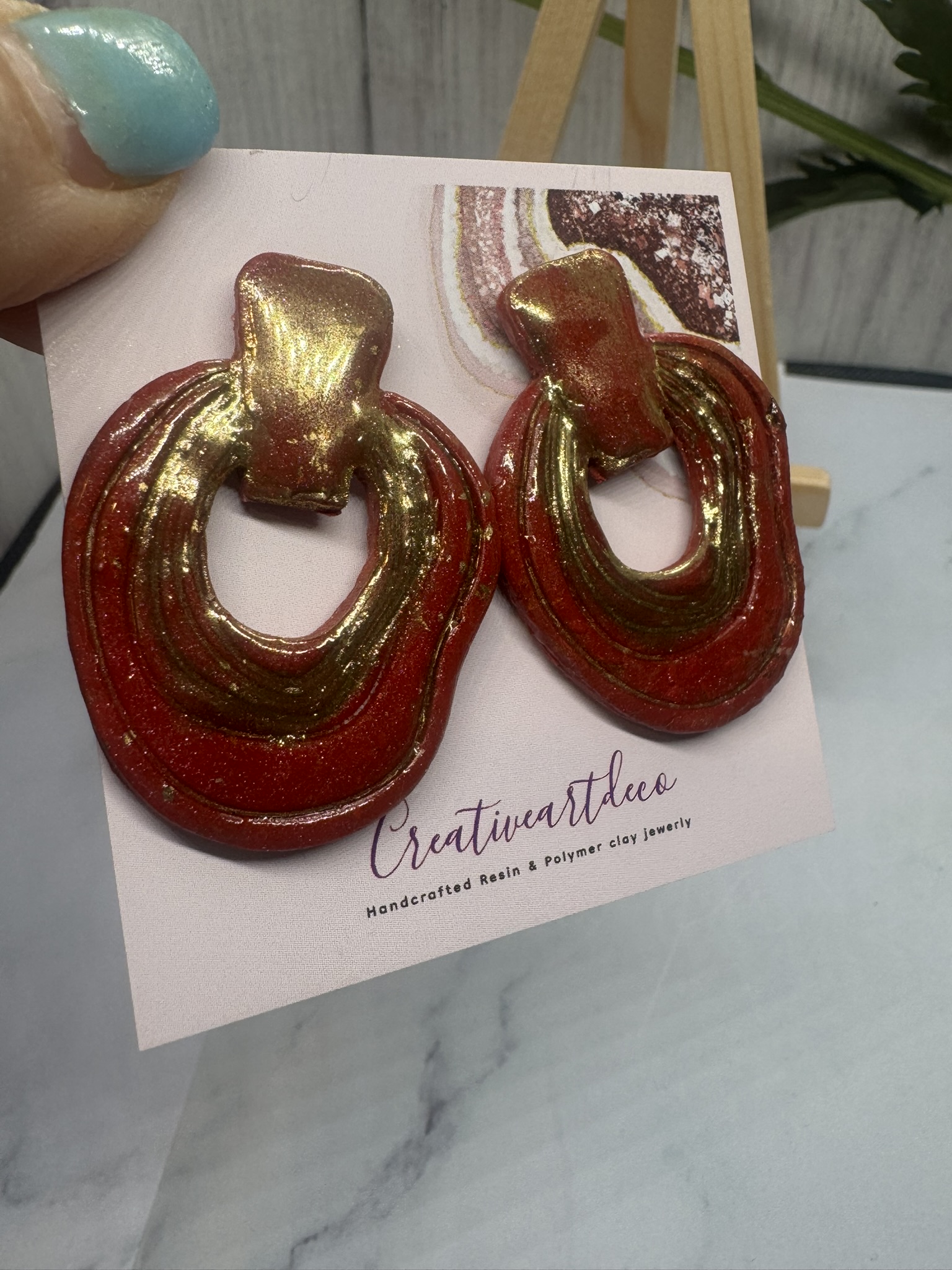 Shimmering Red and Golden Statement Earrings