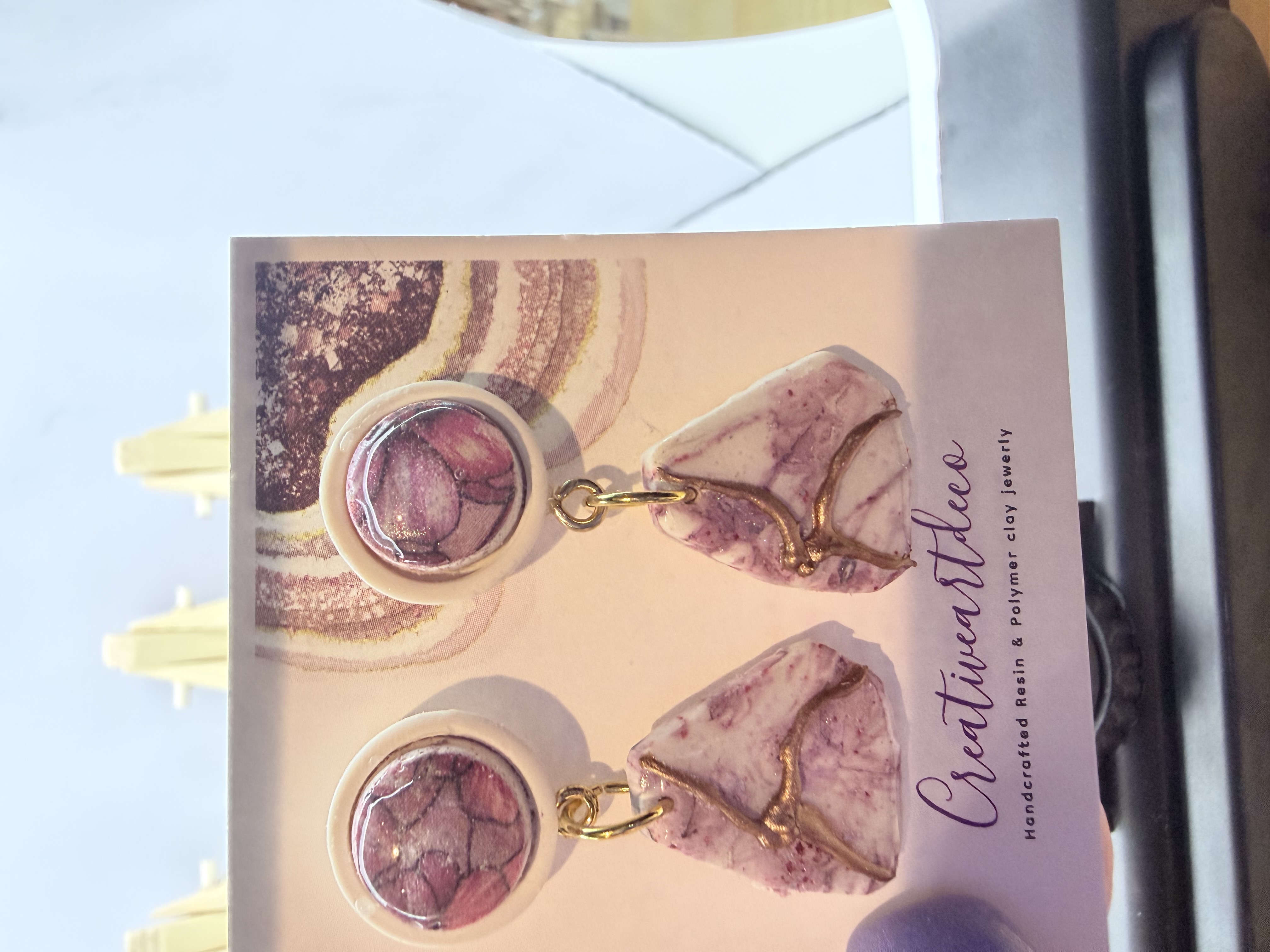 Red and White Shimmer Marble Resin Earrings