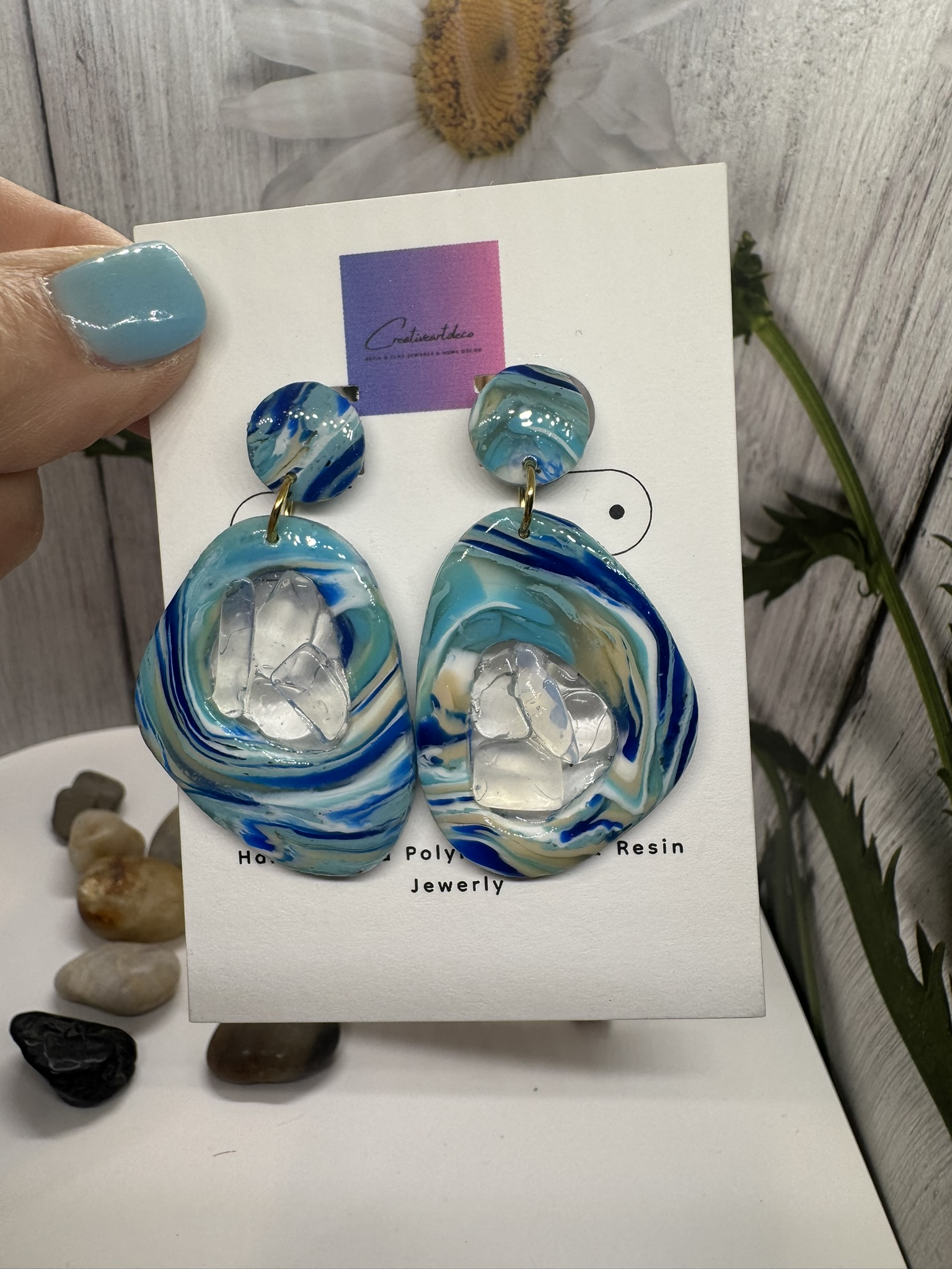 Organic Shape Faux Blue Scheelite with Genuine Moonstone