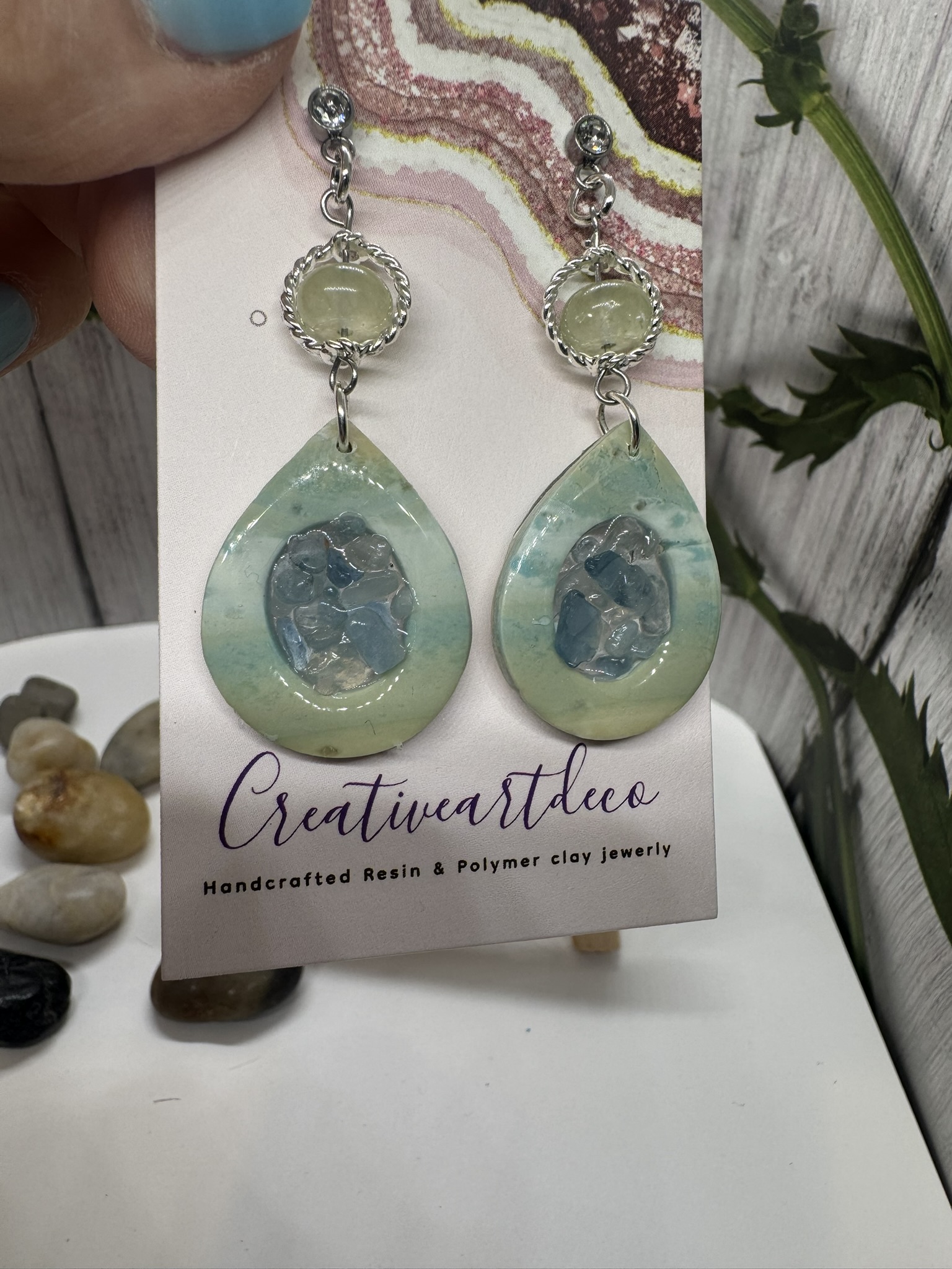 Handcrafted Resin with Topaz Gemstone Earrings