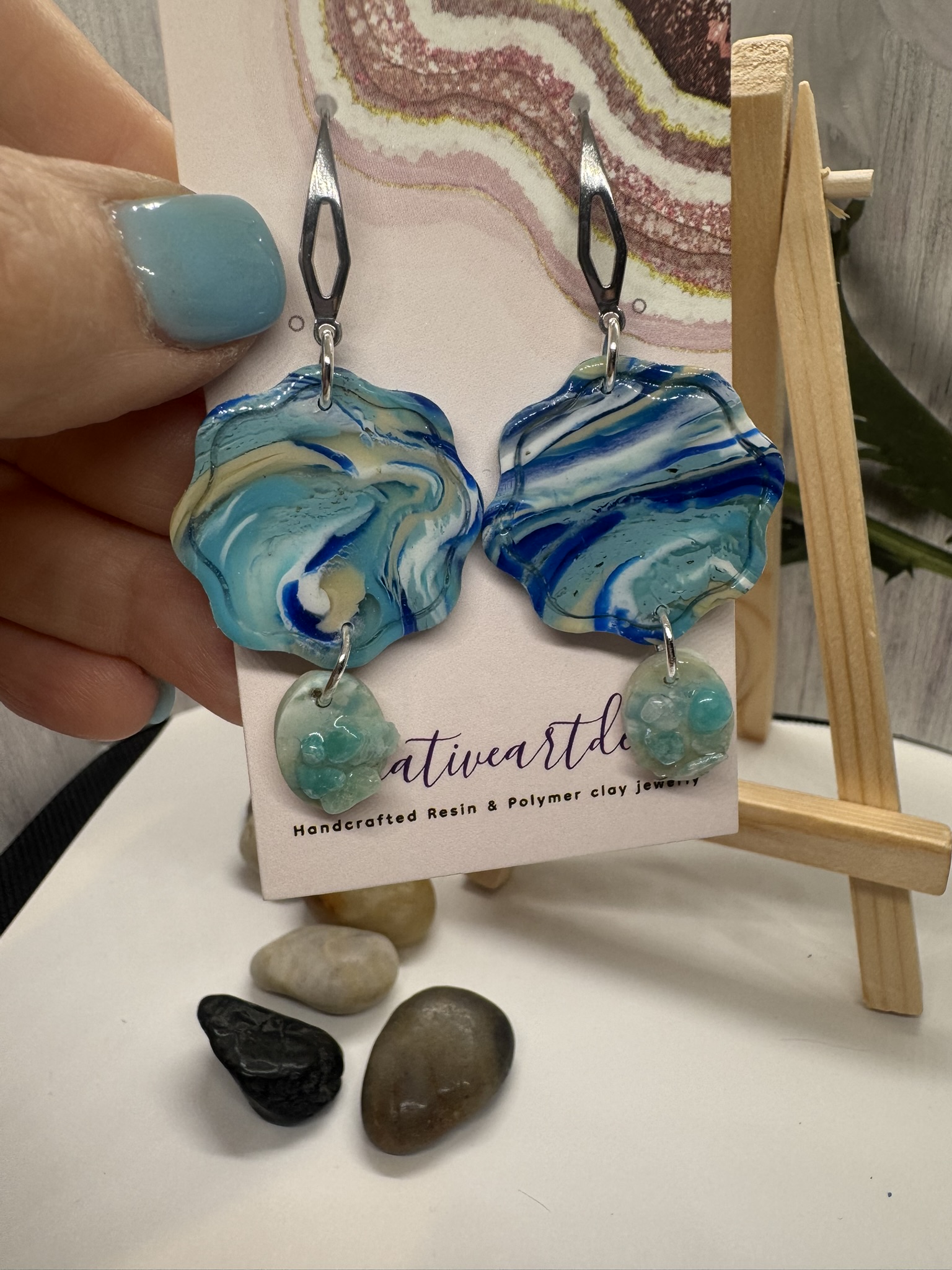Organic Faux Blue Scheelite Circle with drop Stone layered with turquoise stones